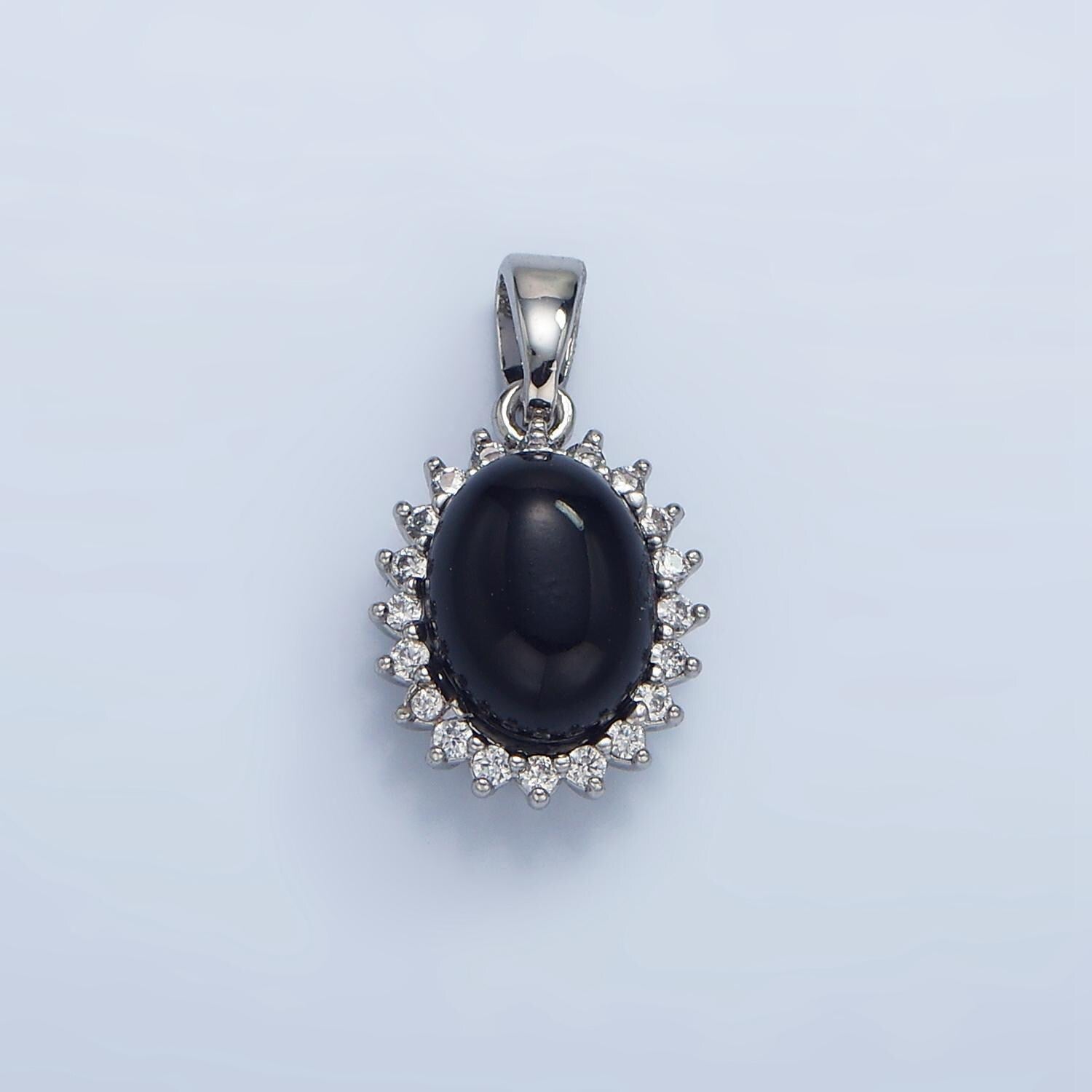 Cz micro paved black oval onyx gemstone 24k gold filled pendant in gold & silver | aa-981
