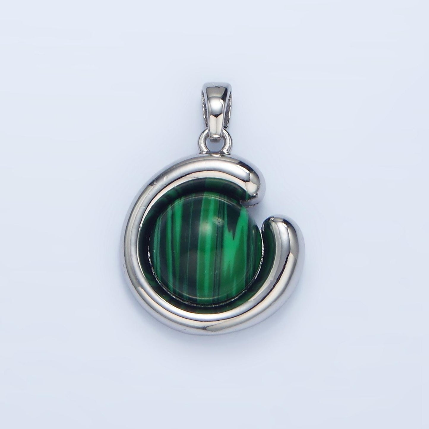 Round bubbled malachite / carnelian / aventurine gemstone in gold & silver pendant | aa976-aa978