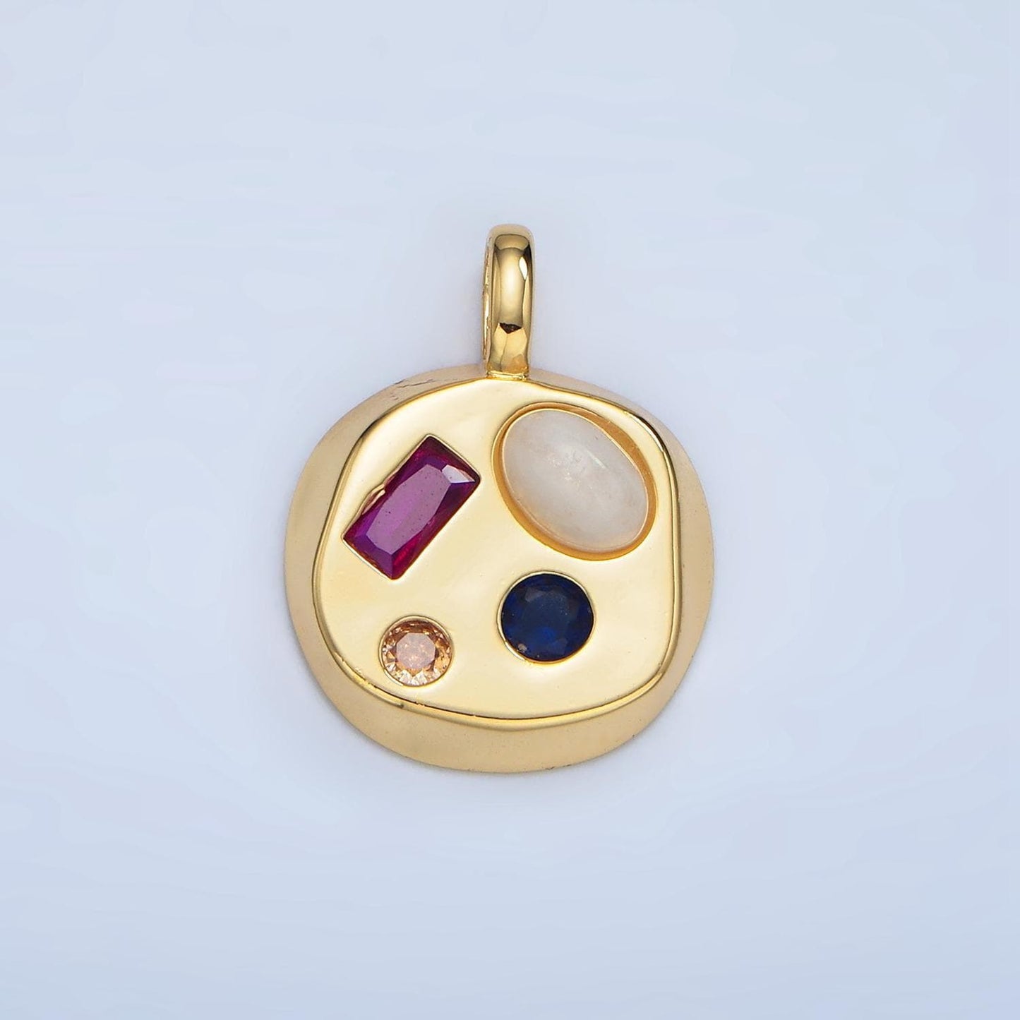 Cz round multicolor amazonite, labradorite cabochon, moonstone 24k gold filled pendant | aa-970 - aa-972