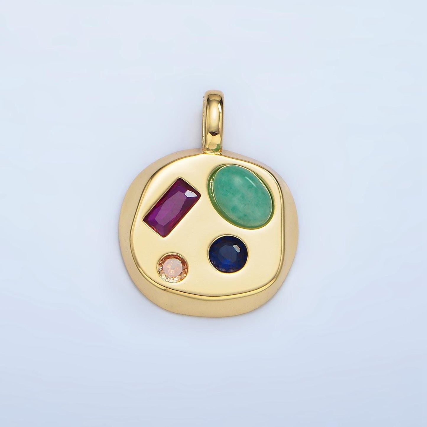 Cz round multicolor amazonite, labradorite cabochon, moonstone 24k gold filled pendant | aa-970 - aa-972