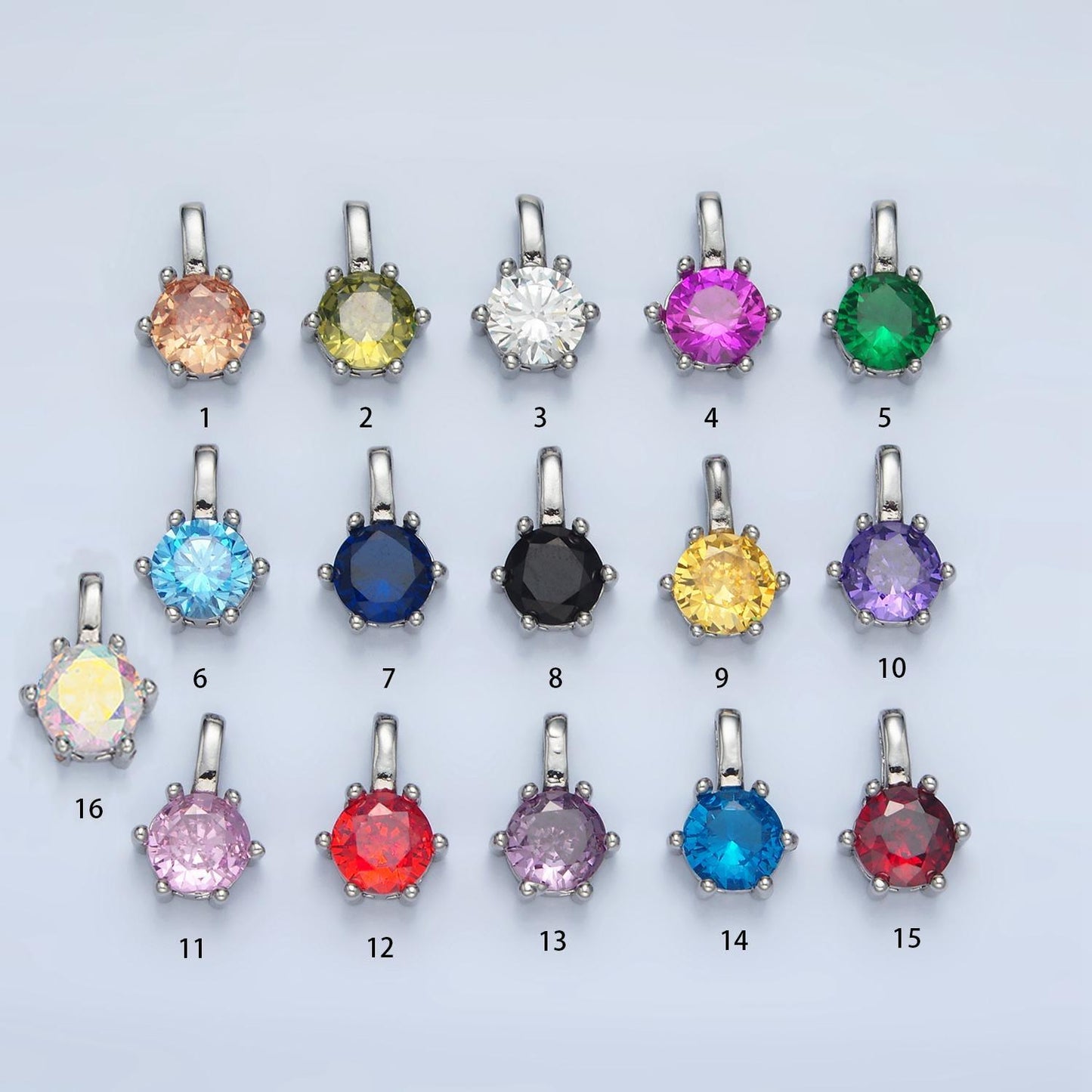 24k gold filled 11.5mm round cz personalized silver pendant | aa923-aa938
