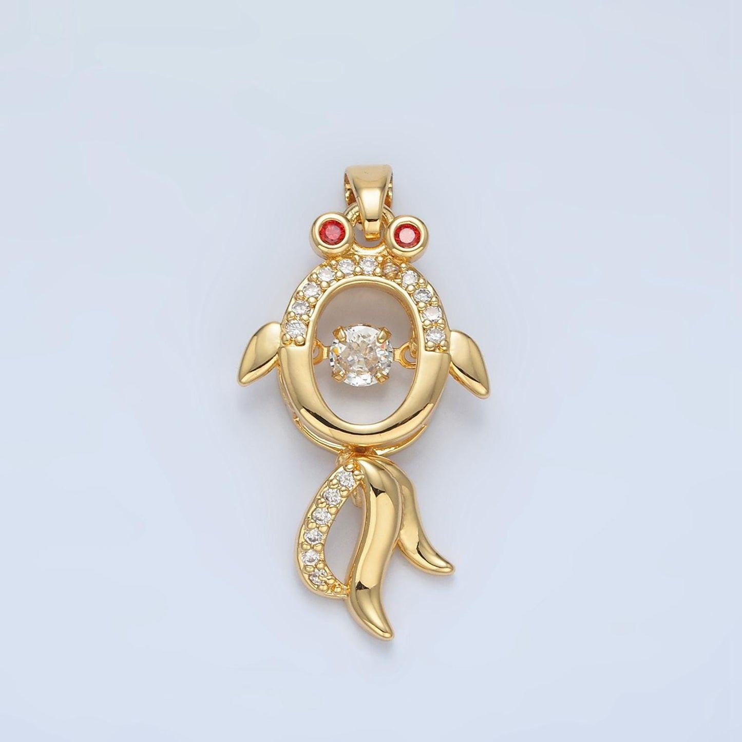 Open puffy fish red cz eyes paved, 24k gold filled animal charm | aa-898