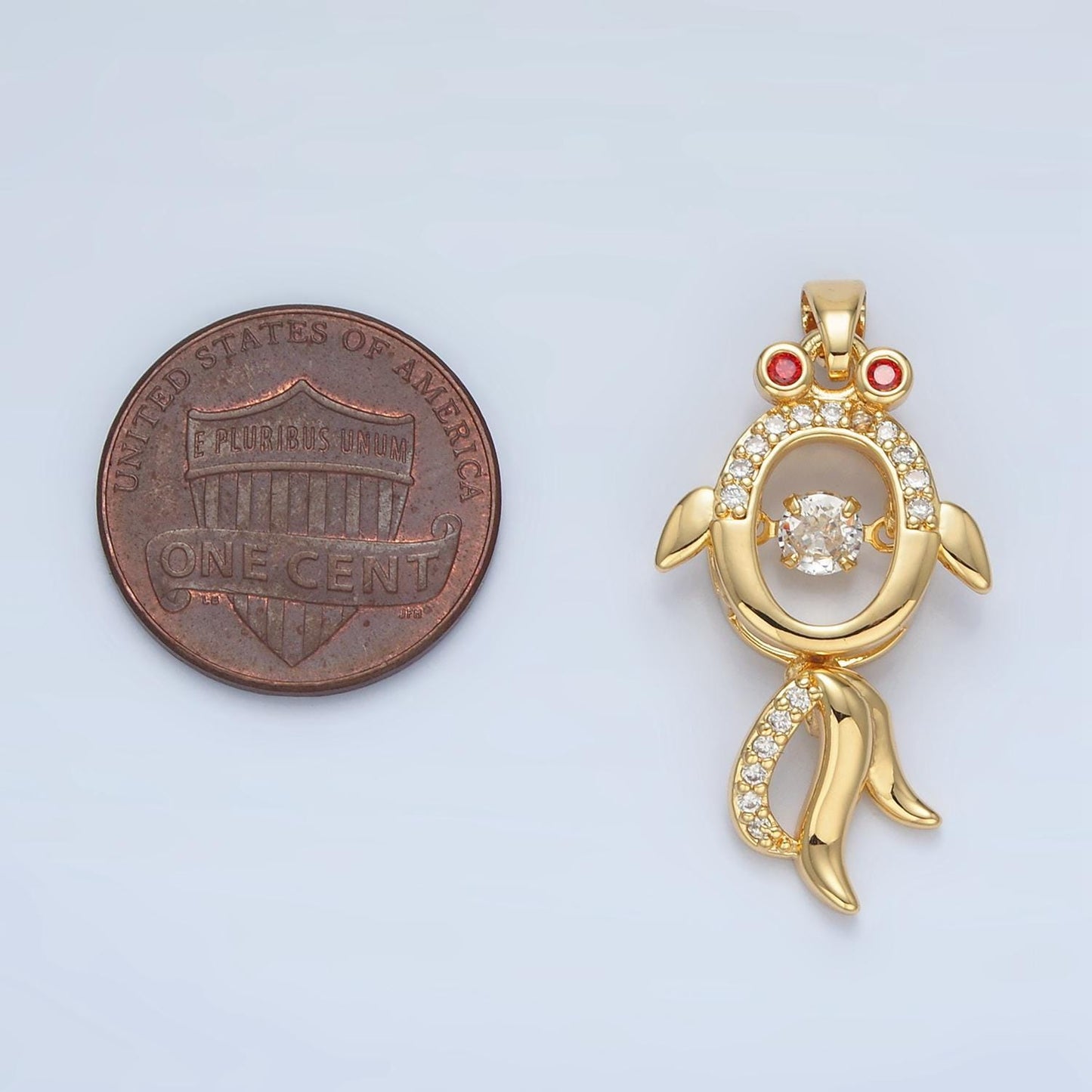 Open puffy fish red cz eyes paved, 24k gold filled animal charm | aa-898