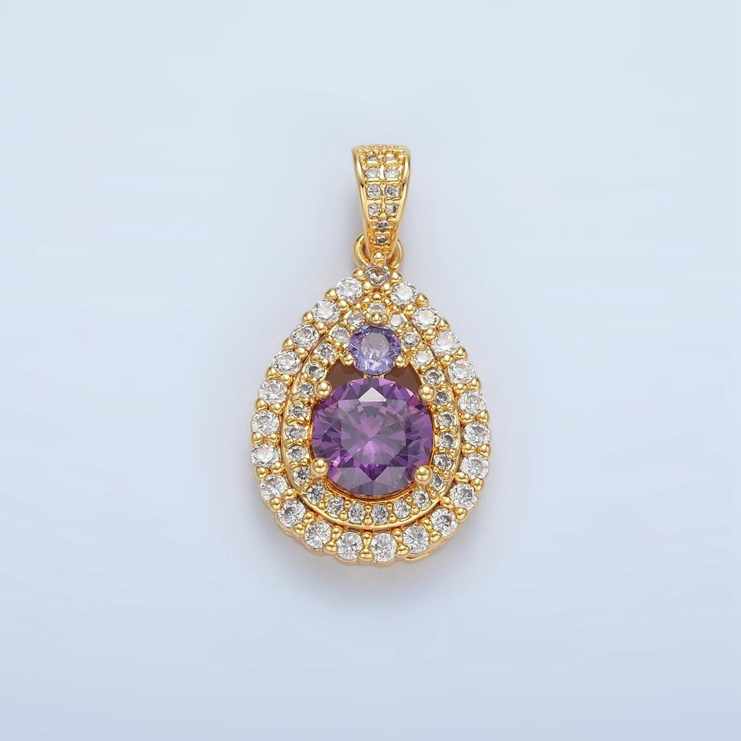Micro paved cz teardrop purple cz , 24k gold filled pendant | aa-890
