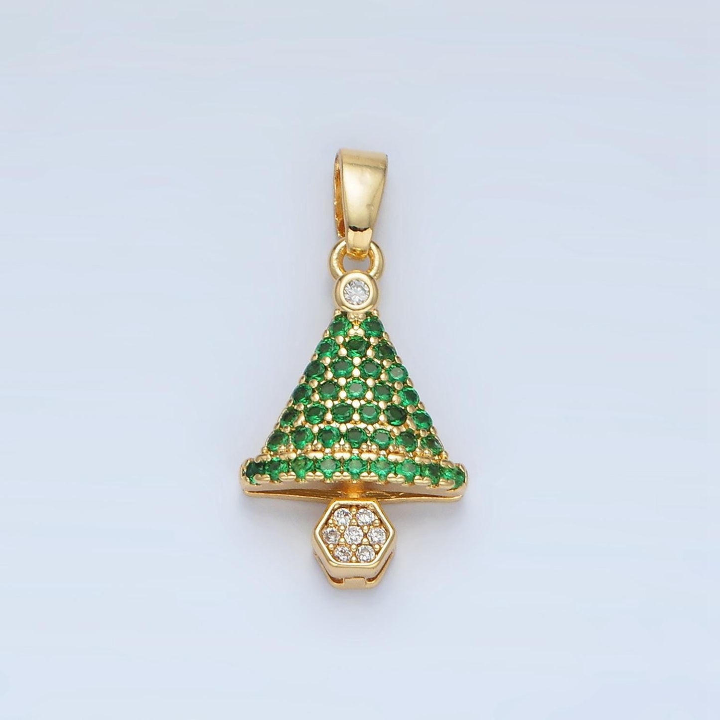 Green christmas tree micro paved cz dainty 24k gold filled holiday season greetings pendant | aa-888