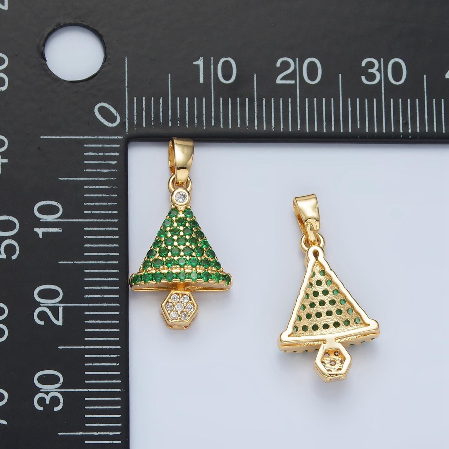 Green christmas tree micro paved cz dainty 24k gold filled holiday season greetings pendant | aa-888