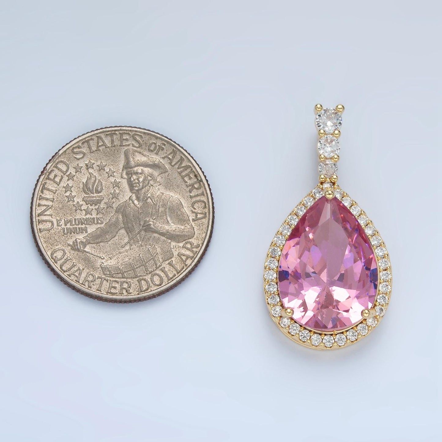 Clear, pink, yellow, blue, red, green cz teardrop micro pave cz, 24k gold filled pendant | aa882-aa887