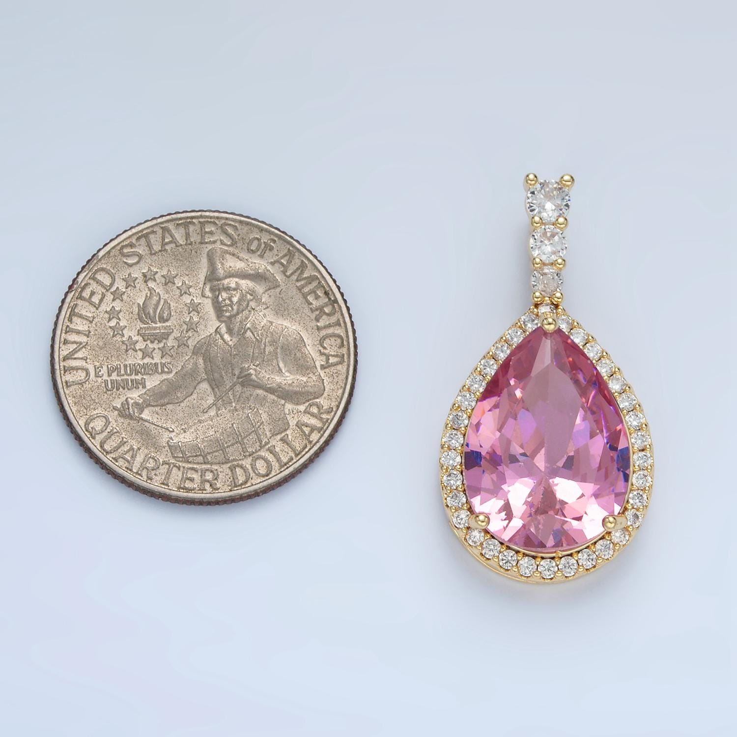 Clear, pink, yellow, blue, red, green cz teardrop micro pave cz, 24k gold filled pendant | aa882-aa887