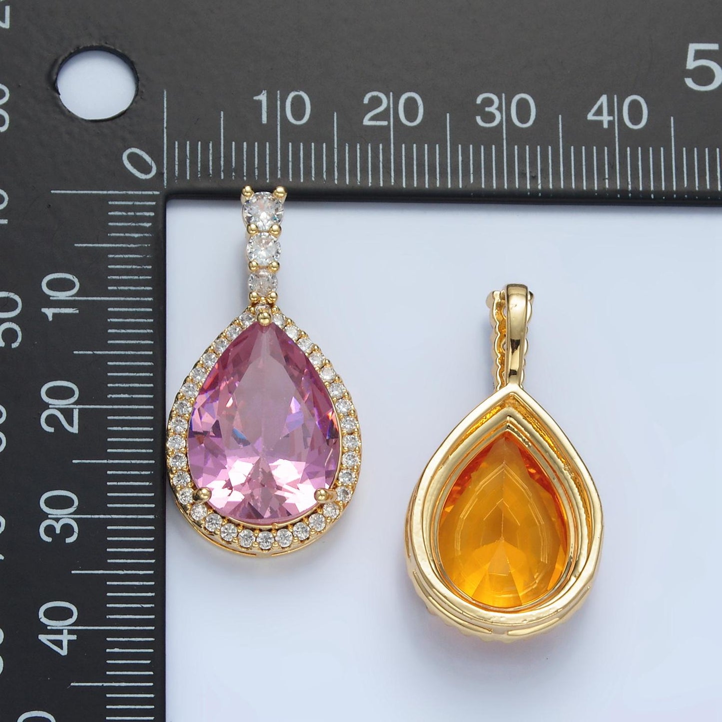 Clear, pink, yellow, blue, red, green cz teardrop micro pave cz, 24k gold filled pendant | aa882-aa887