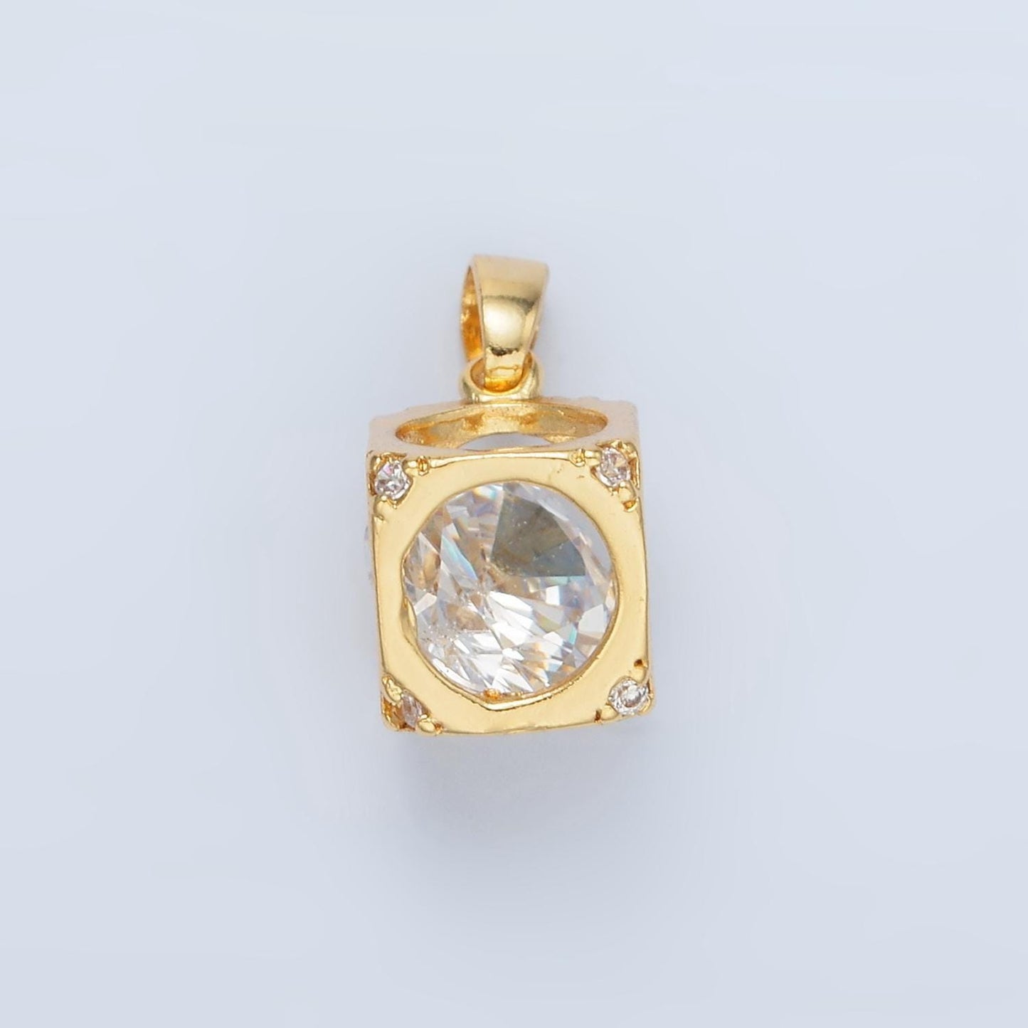 Cubic square cz paved 24k gold filled geometric pendant | aa-876