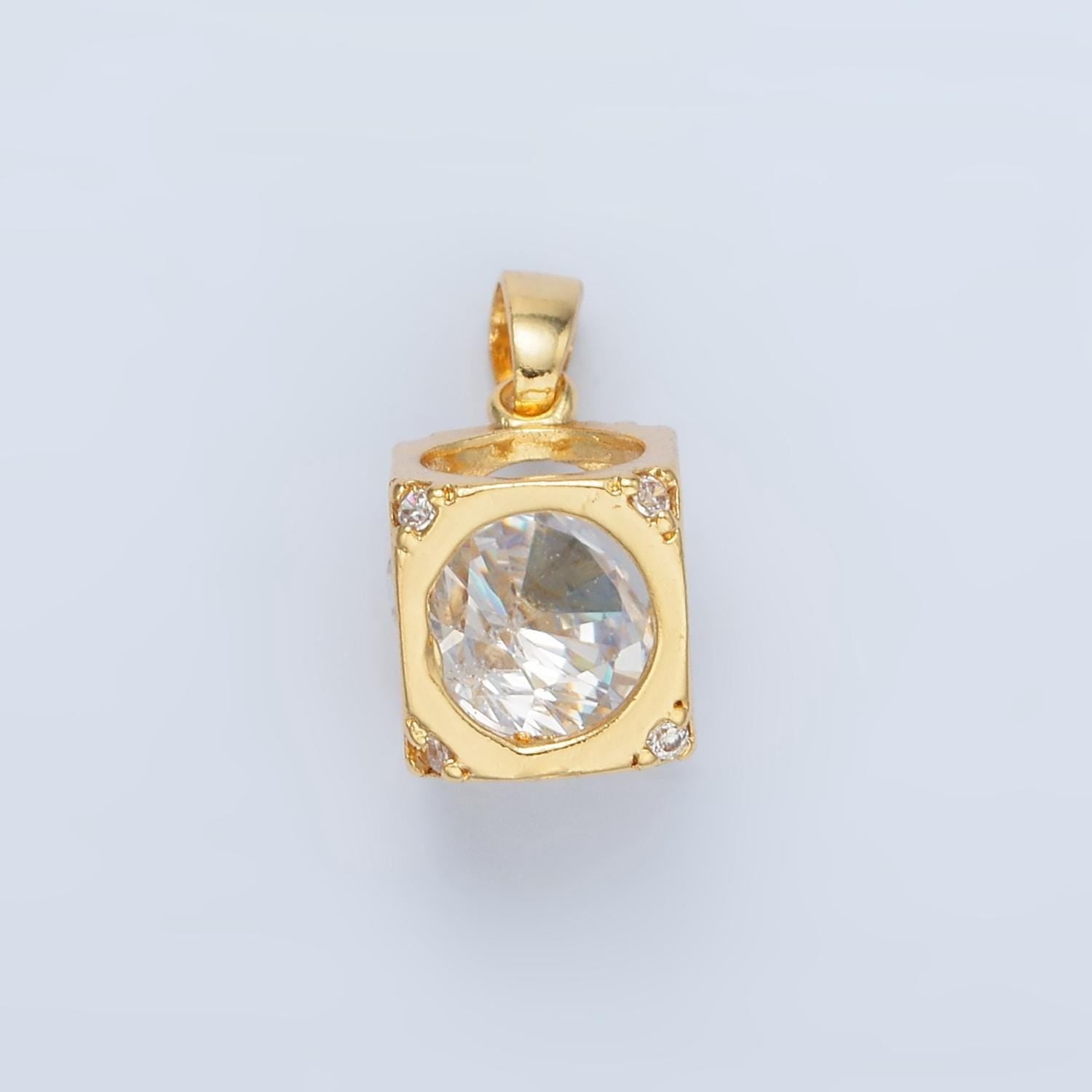 Cubic square cz paved 24k gold filled geometric pendant | aa-876