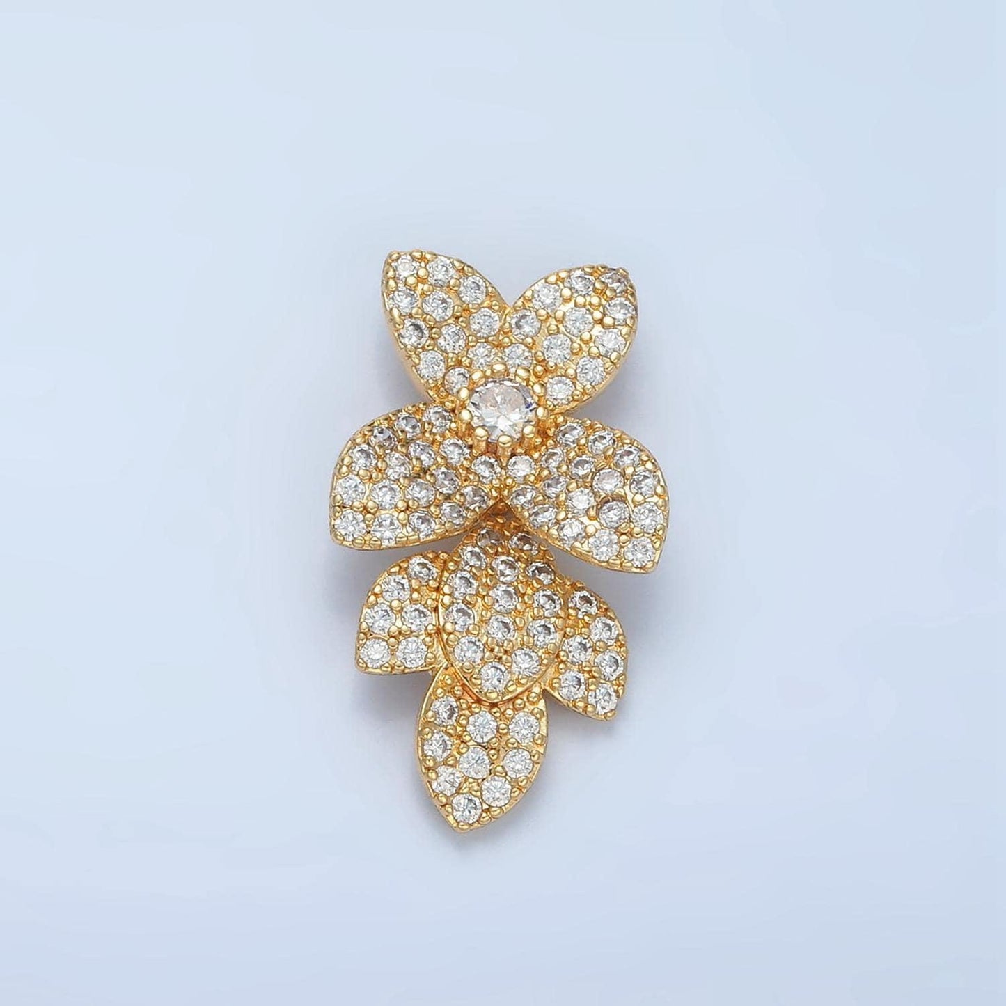 24k gold filled micro paved cz flower charm nature back loop pendant | aa862