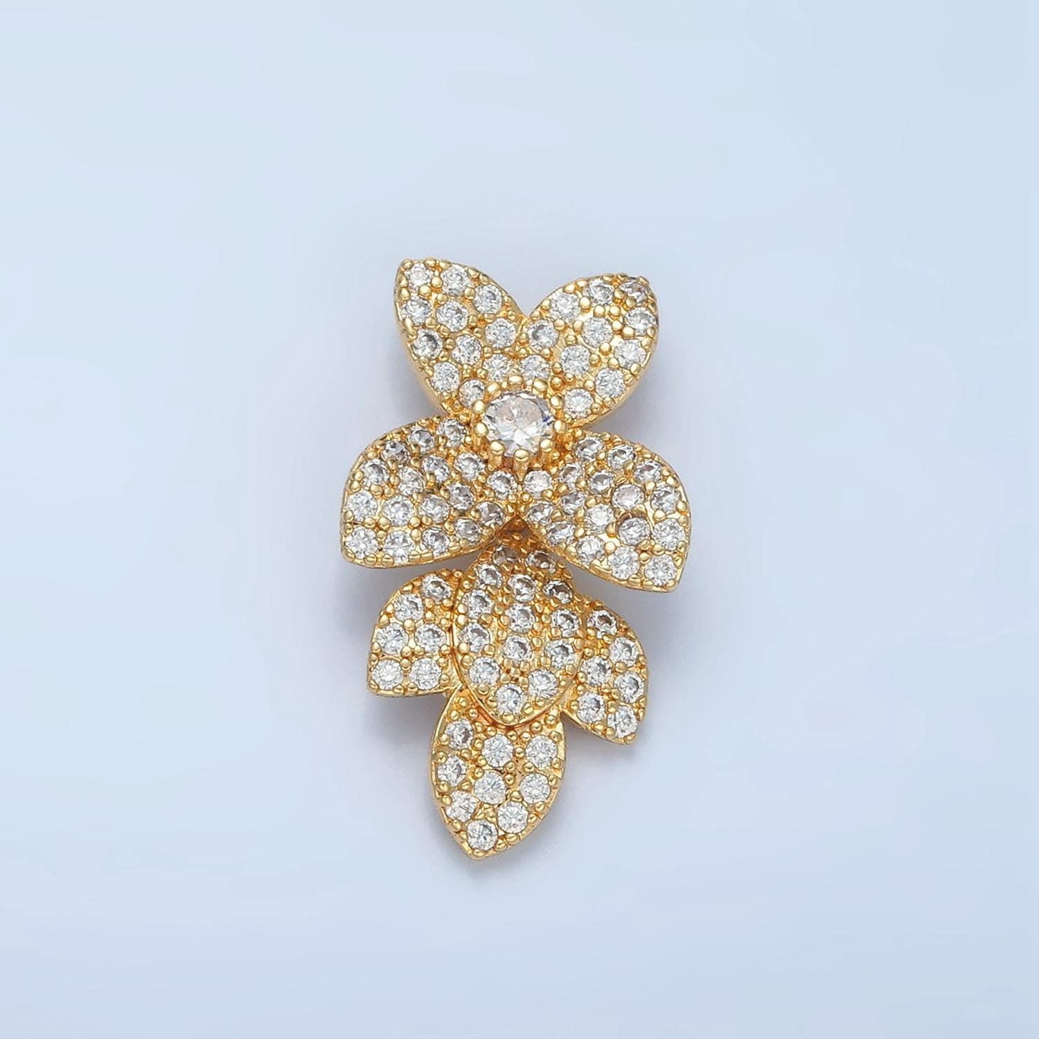 24k gold filled micro paved cz flower charm nature back loop pendant | aa862