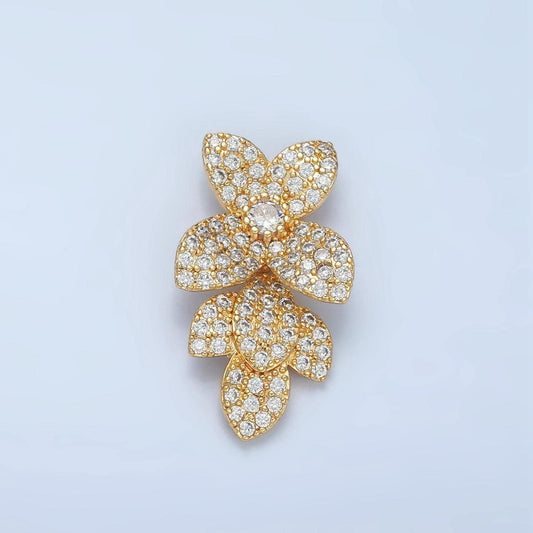 24k gold filled micro paved cz flower charm nature back loop pendant | aa862