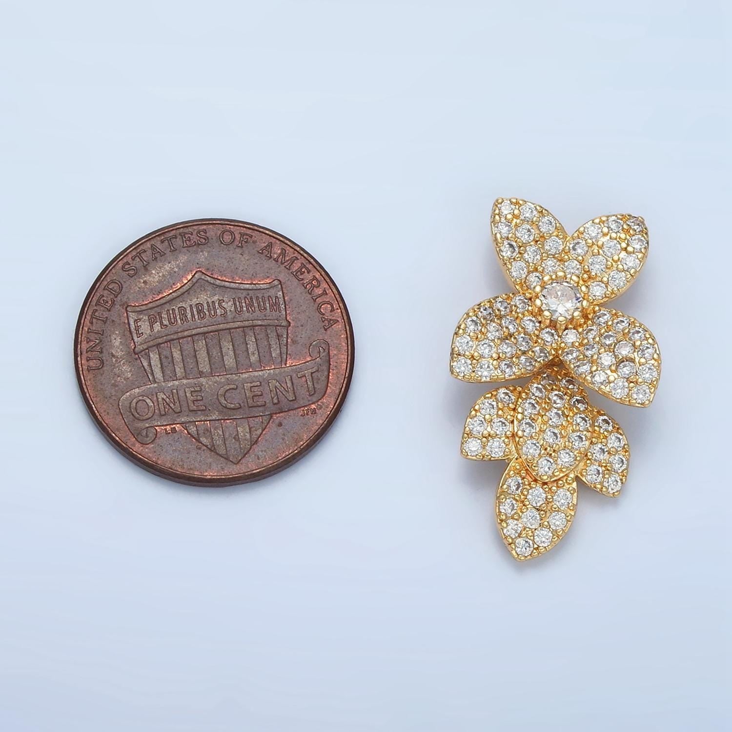 24k gold filled micro paved cz flower charm nature back loop pendant | aa862