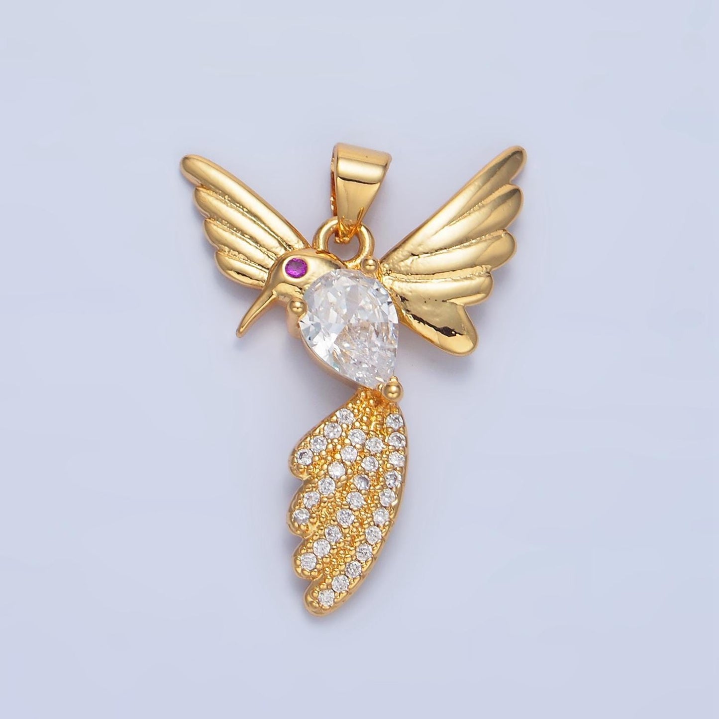 Clear cz micro paved hummingbird animal 24k gold filled pendant | aa-788