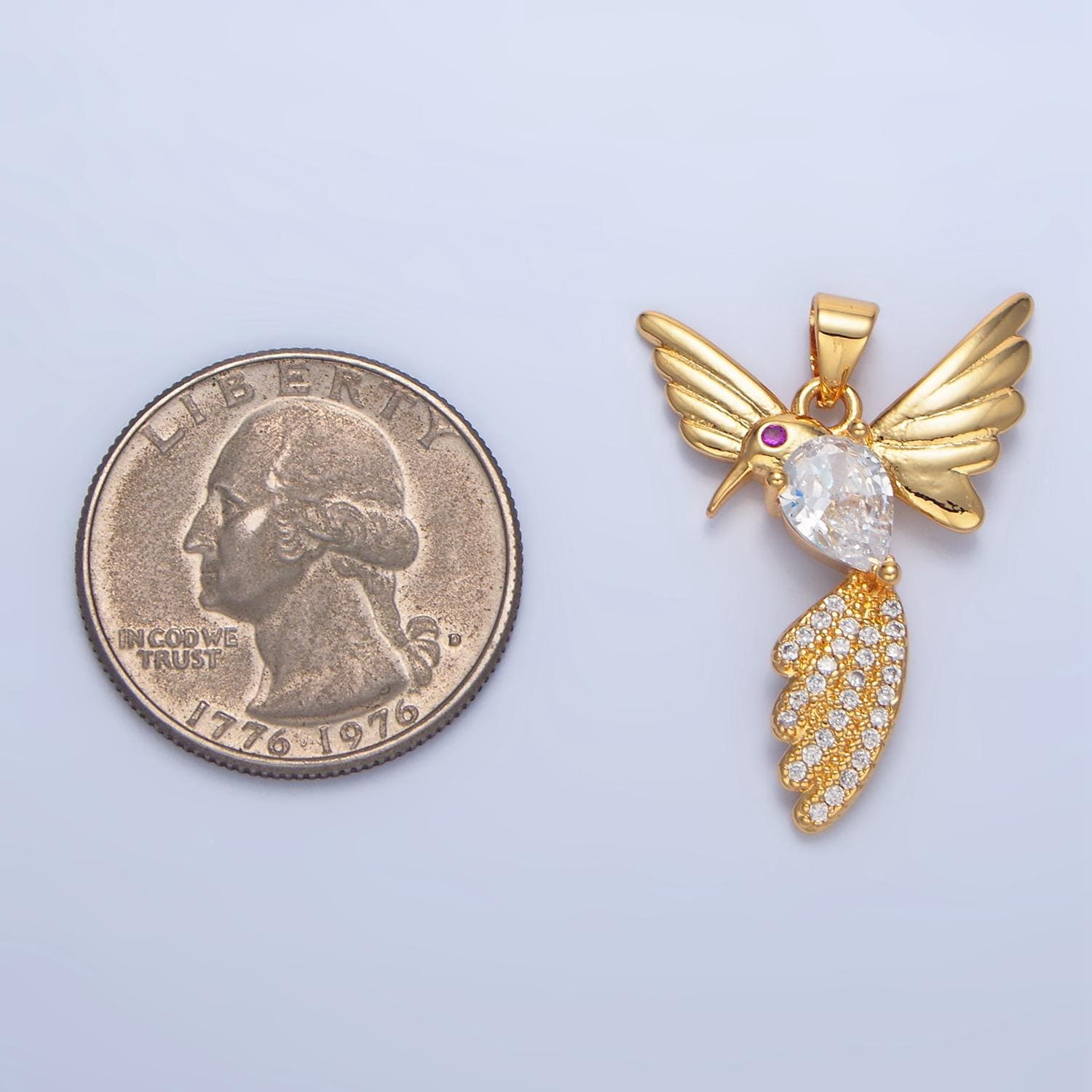 Clear cz micro paved hummingbird animal 24k gold filled pendant | aa-788