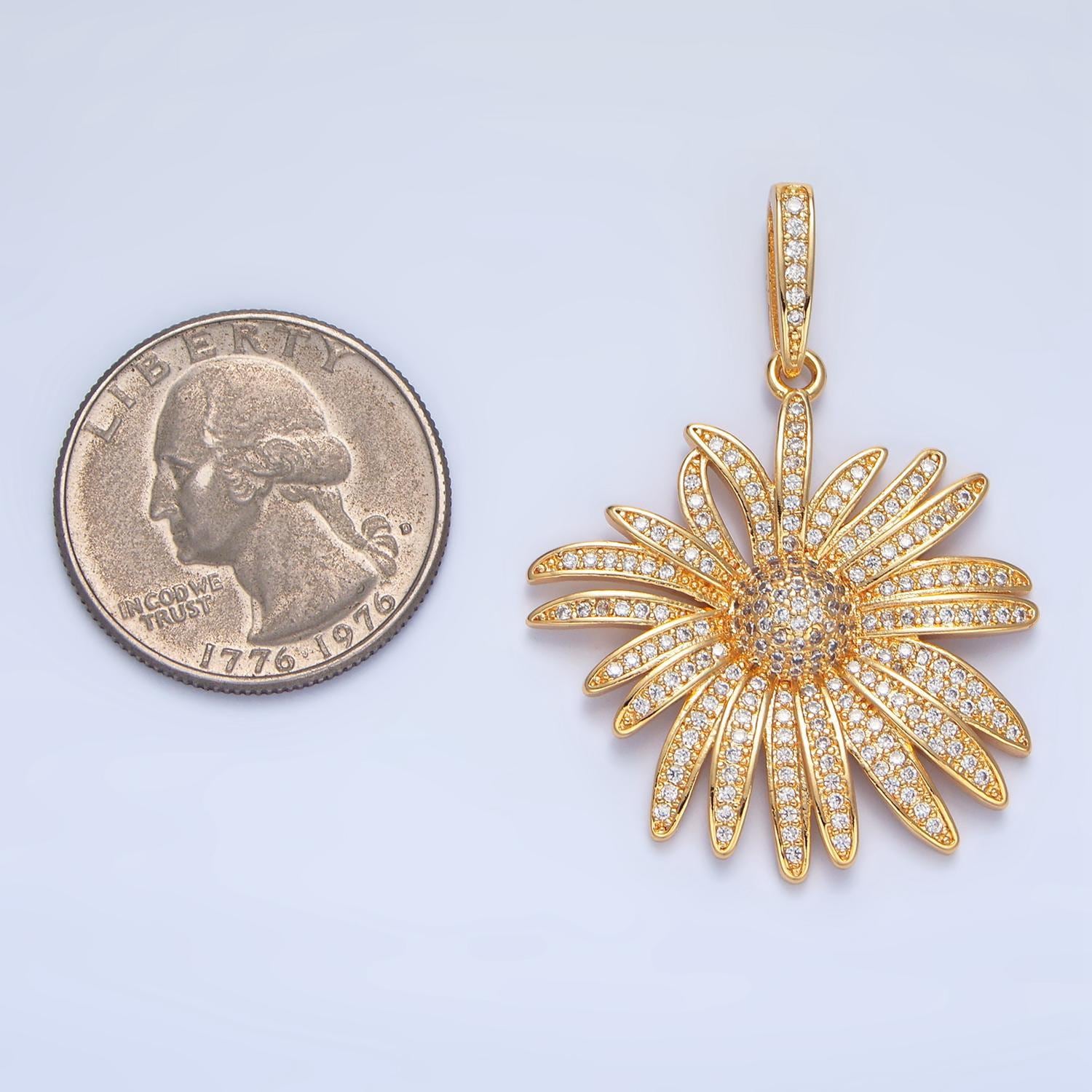 Gerbera flower micro paved cz 24k gold filled floral pendant | aa-787