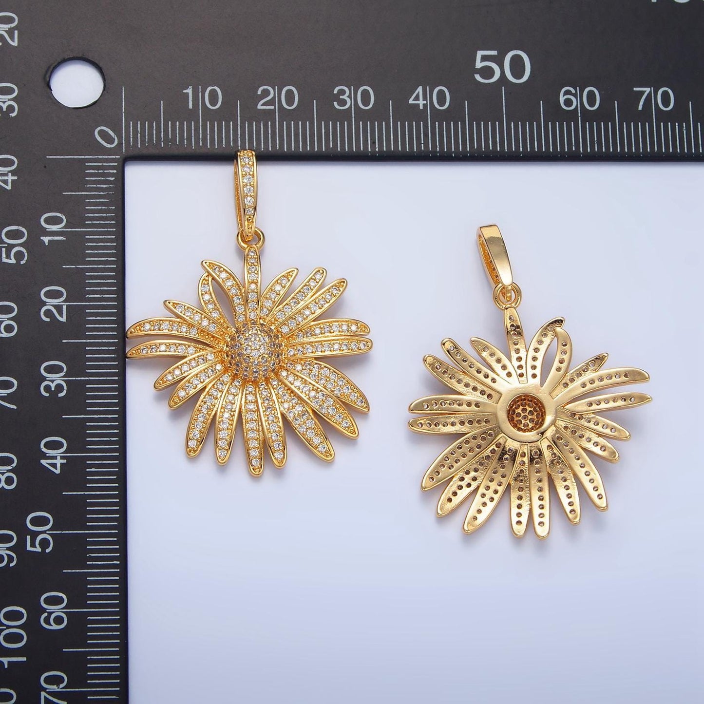 Gerbera flower micro paved cz 24k gold filled floral pendant | aa-787