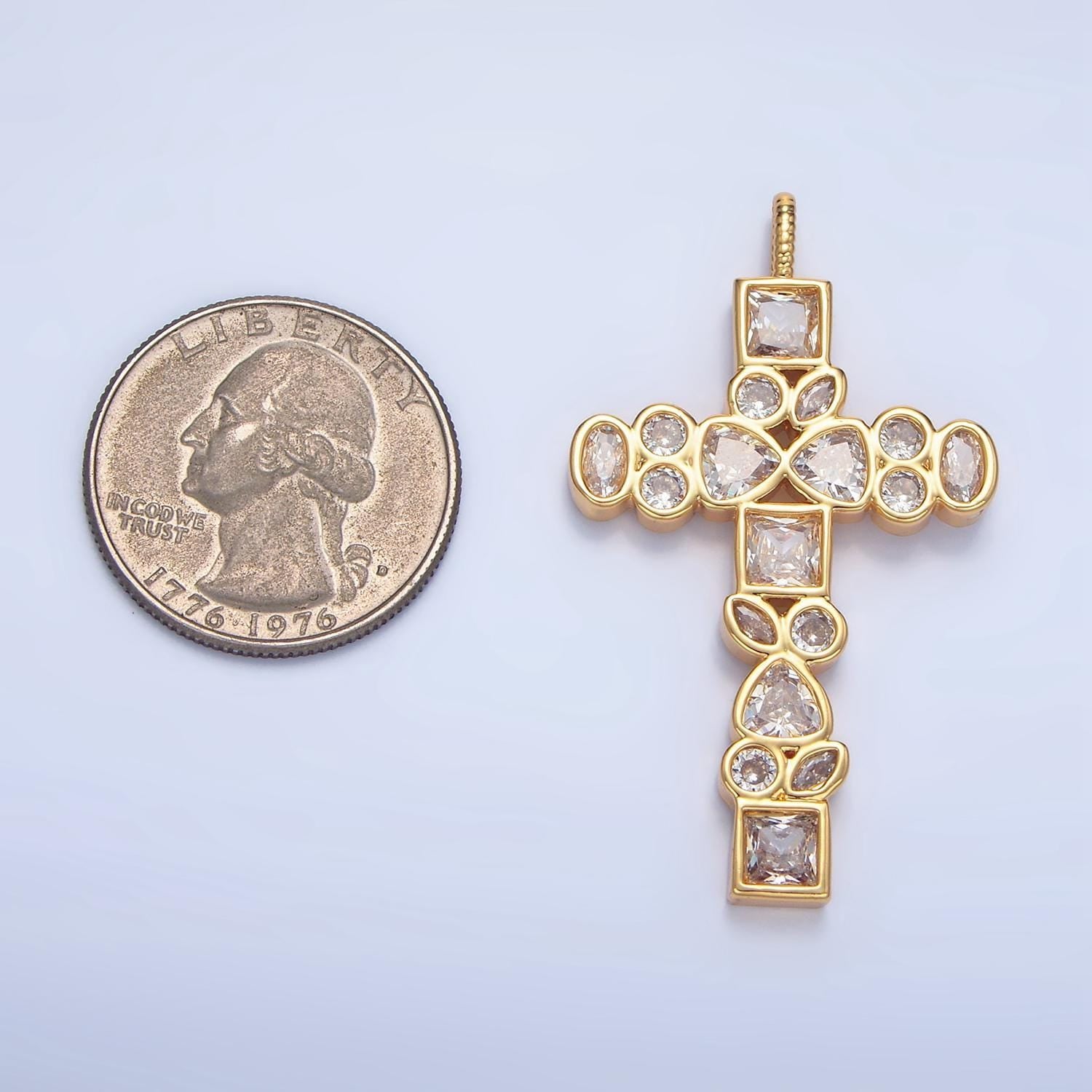 Clear cz geometric cross gold filled religious pendant | aa-785