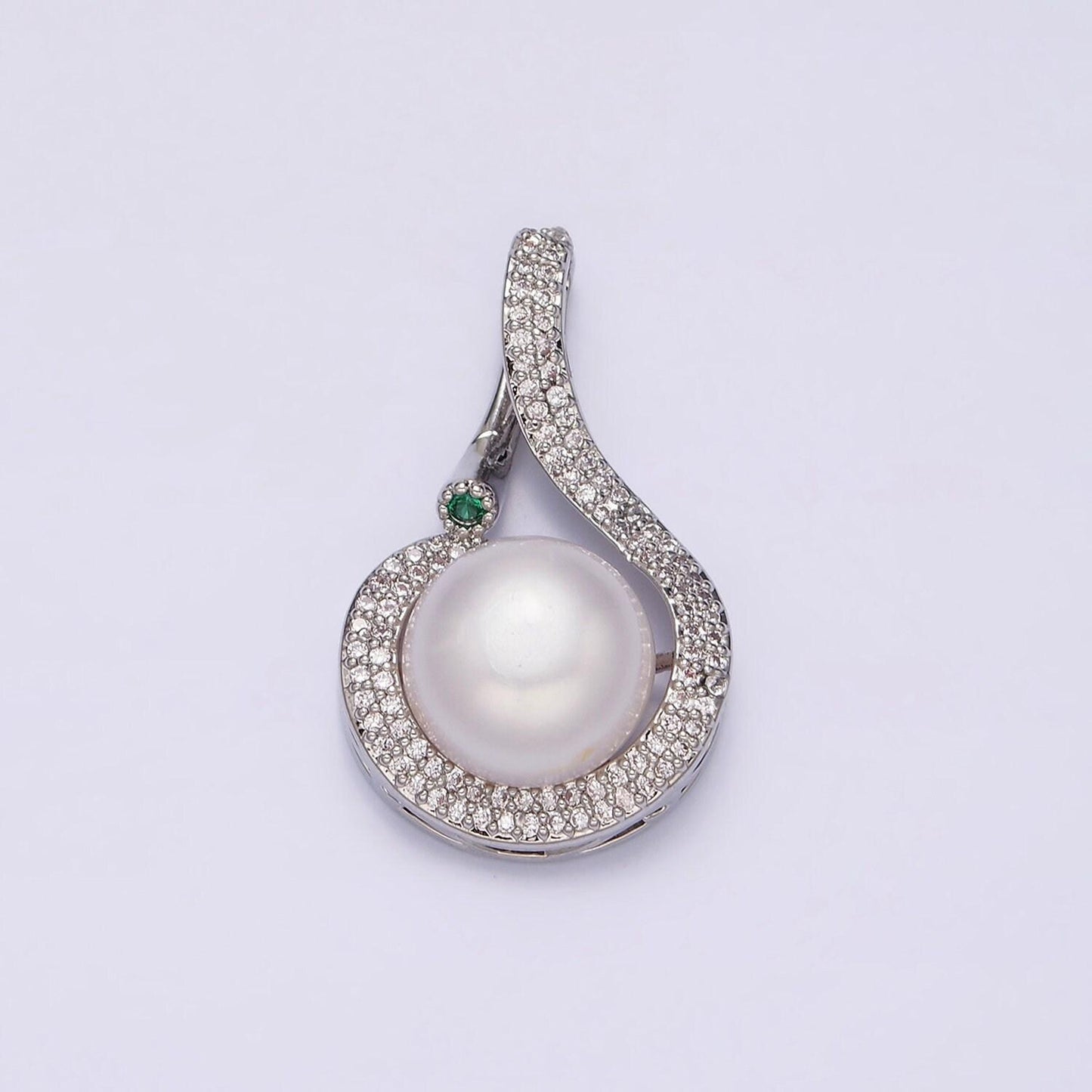 16k gold filled round white pearl curved micro paved cz pendant in gold & silver | aa775 aa776