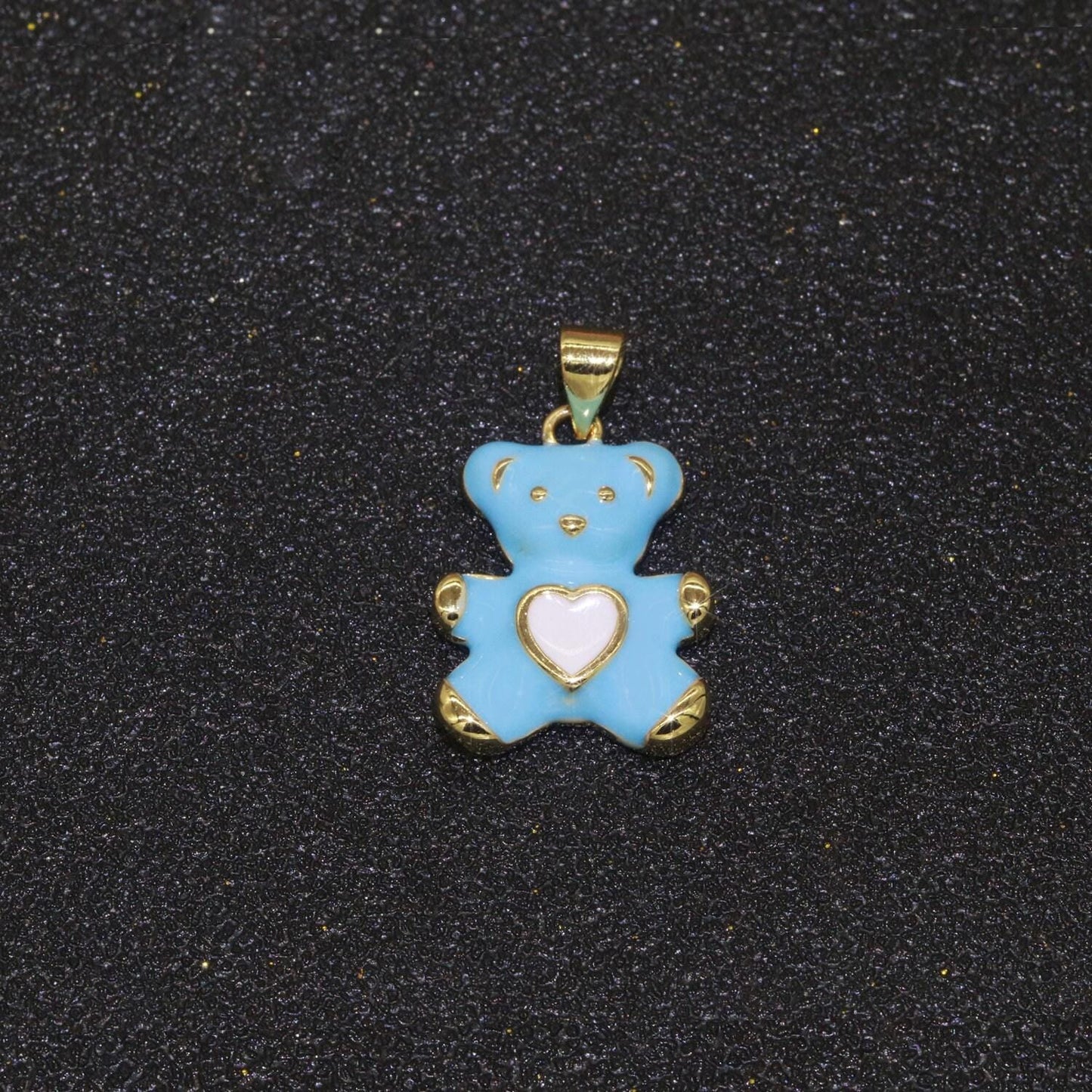 14k gold filled bear pendant teddy bear charm enamel animal panda charm, love charm kids retro 90s trend jewelry making supply