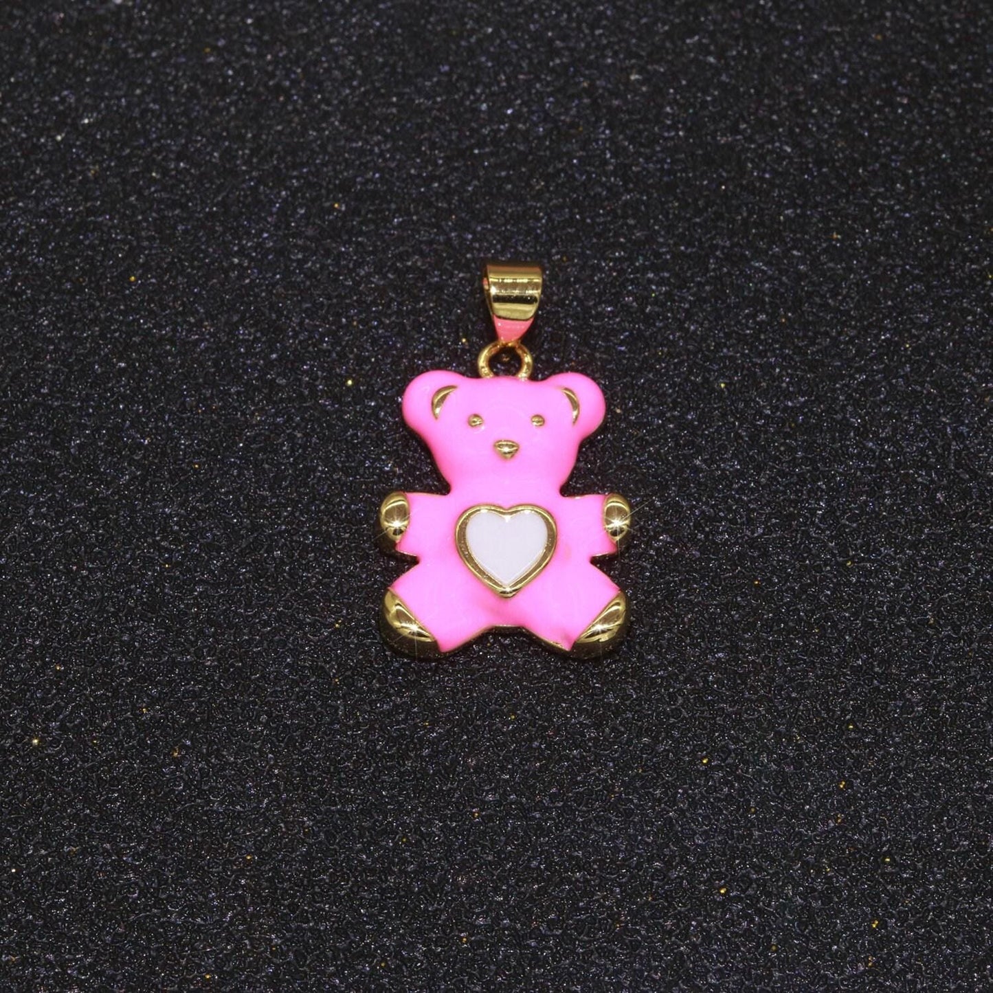 14k gold filled bear pendant teddy bear charm enamel animal panda charm, love charm kids retro 90s trend jewelry making supply