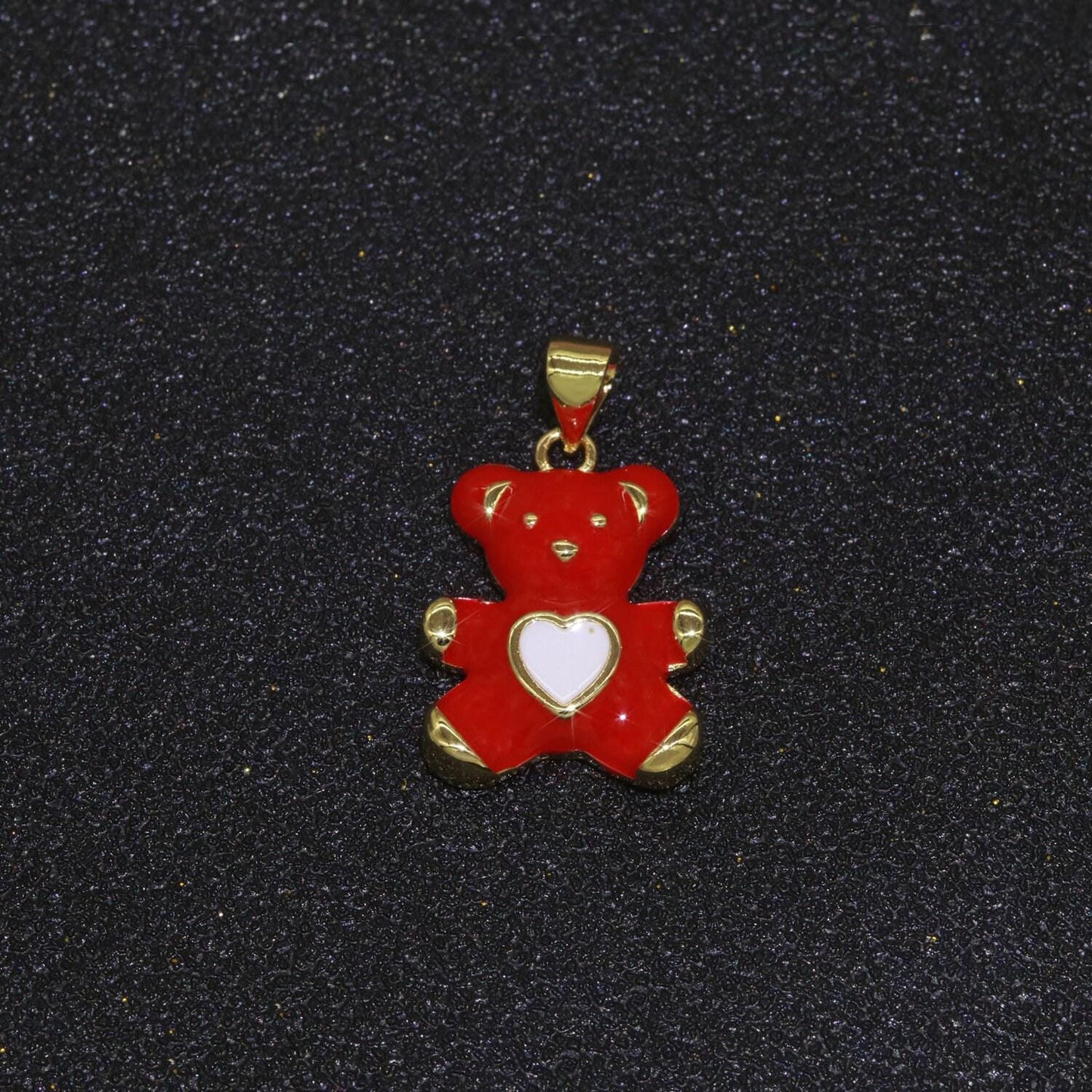 14k gold filled bear pendant teddy bear charm enamel animal panda charm, love charm kids retro 90s trend jewelry making supply