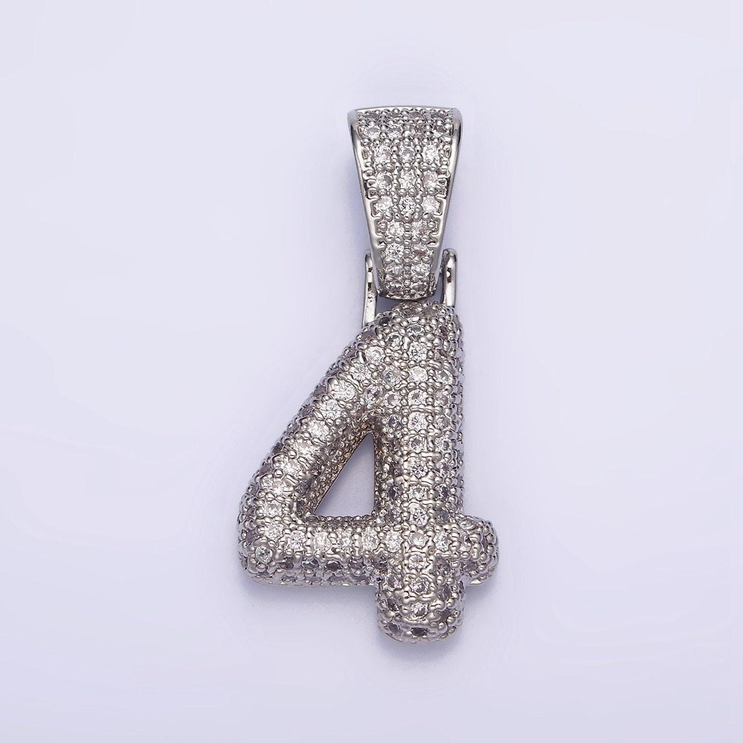 Silver bubble number pendant, hip hop bubble number cz pendant iced numeric charm pendant for men woman statement jewelry aa705