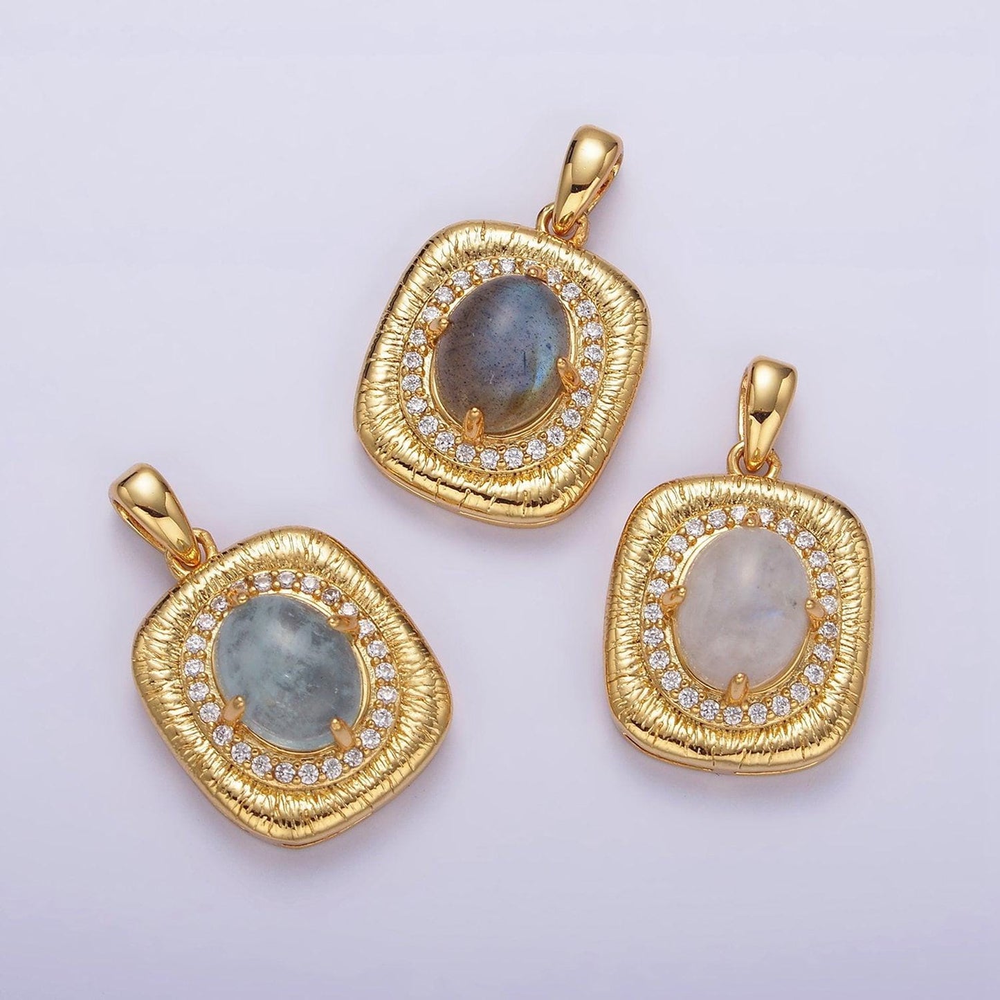 Labradorite oval charm 18.4x9.3mm gemstone pendant in 24k gold filled bezel with micro pave cz stone aa178