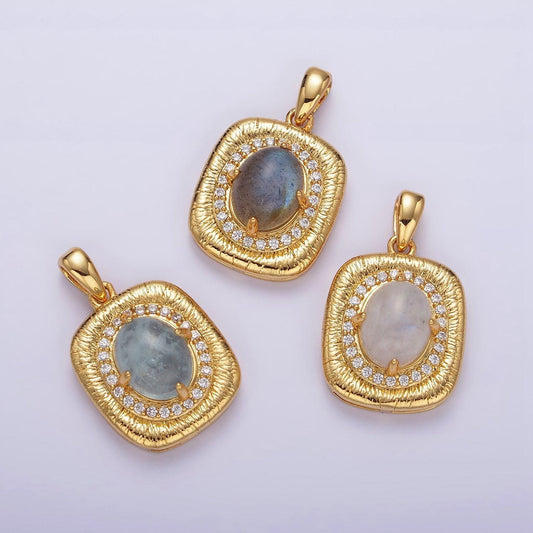 Labradorite oval charm 18.4x9.3mm gemstone pendant in 24k gold filled bezel with micro pave cz stone aa178
