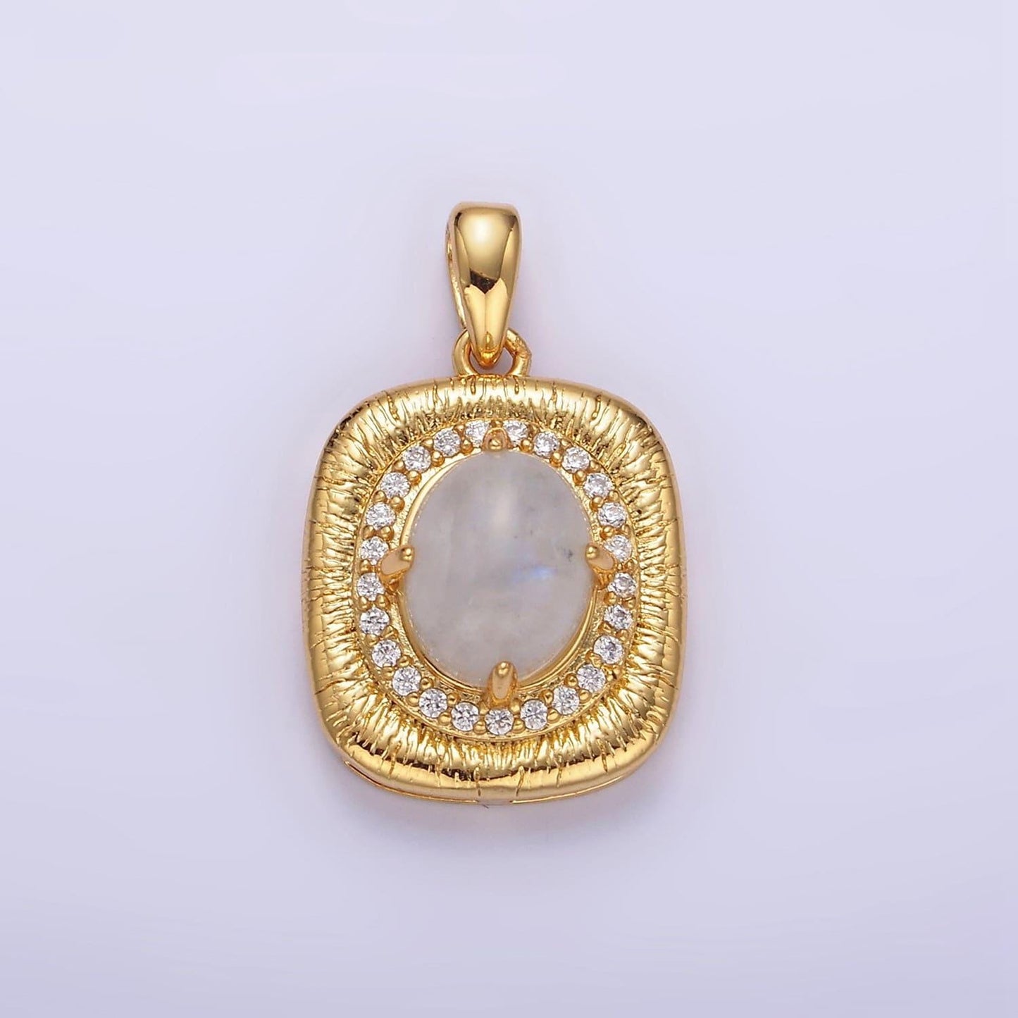 Labradorite oval charm 18.4x9.3mm gemstone pendant in 24k gold filled bezel with micro pave cz stone aa178