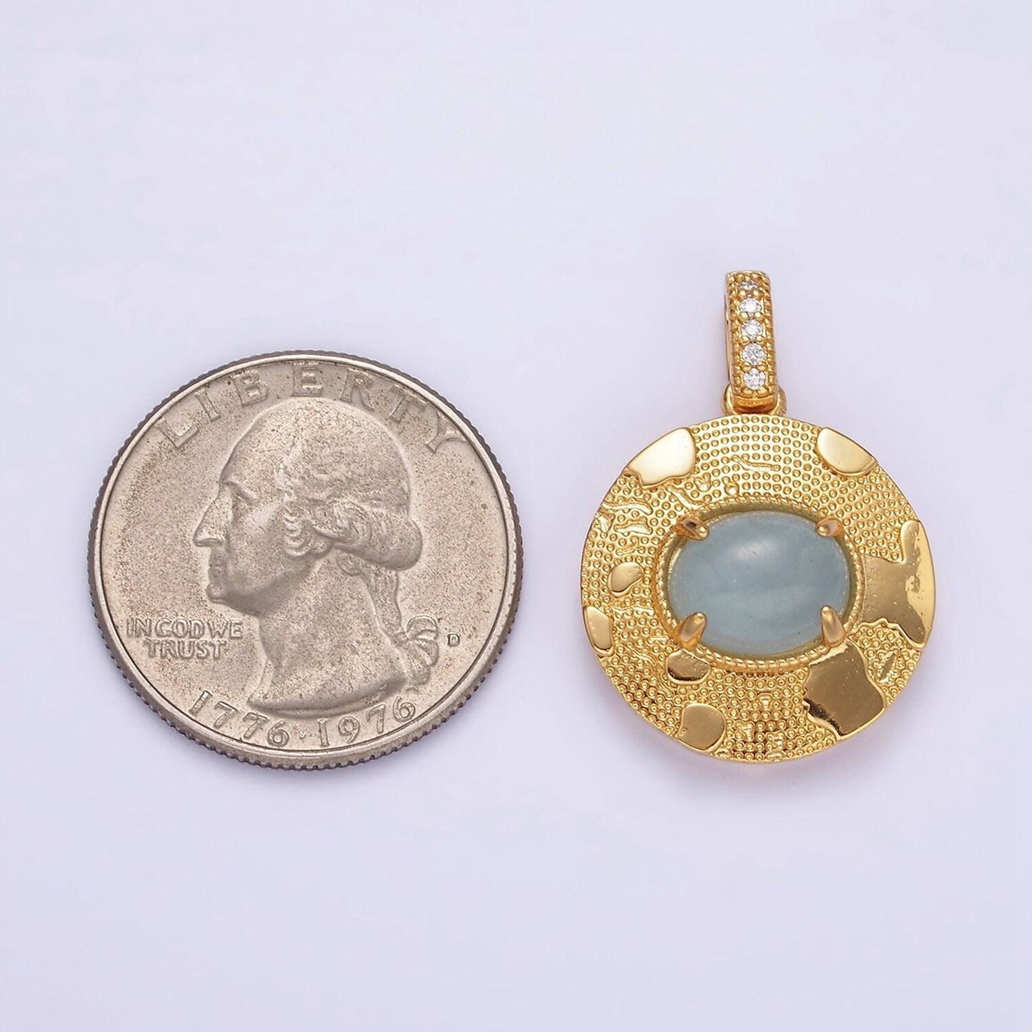 14k gold filled 22.5mm moonstone, labradorite, blue agate oval dotted splatter micro paved cz bail round pendant | aa692 - aa694