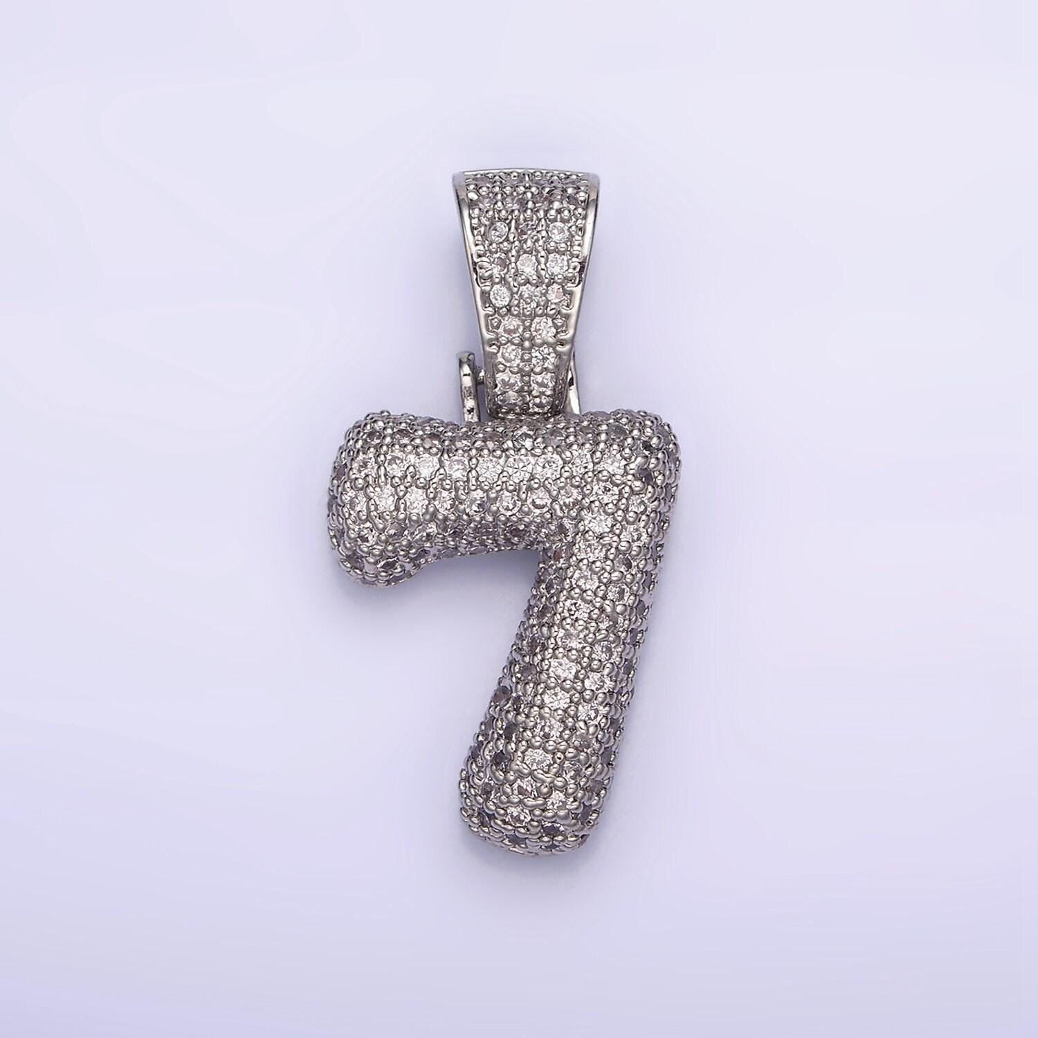 Silver bubble number pendant, hip hop bubble number cz pendant iced numeric charm pendant for men woman statement jewelry aa705