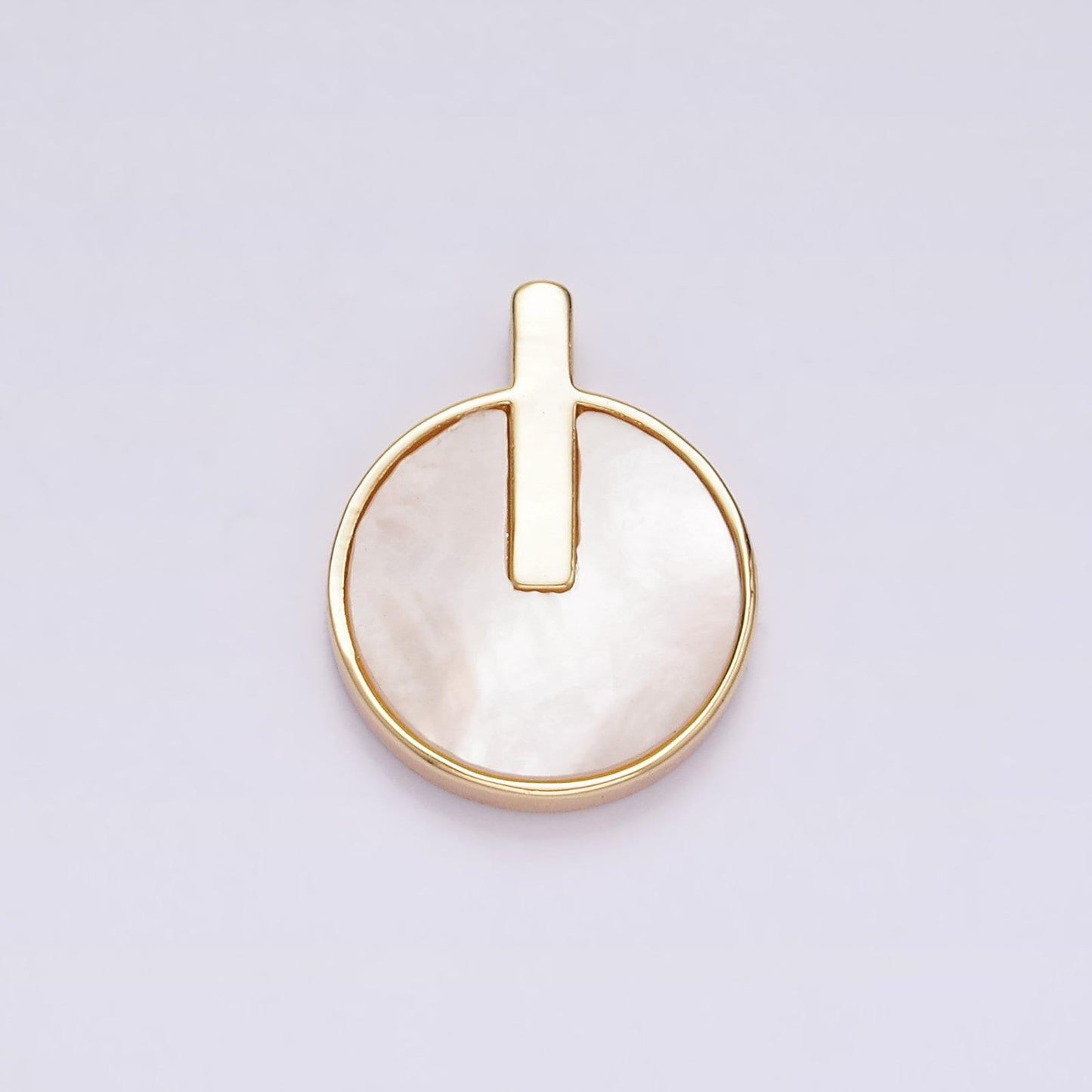 16k gold filled 20.5mm bar lined shell pearl round minimalist bezel pendant | aa679