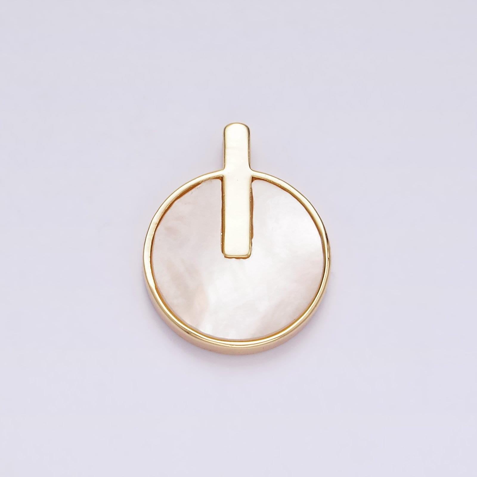 16k gold filled 20.5mm bar lined shell pearl round minimalist bezel pendant | aa679