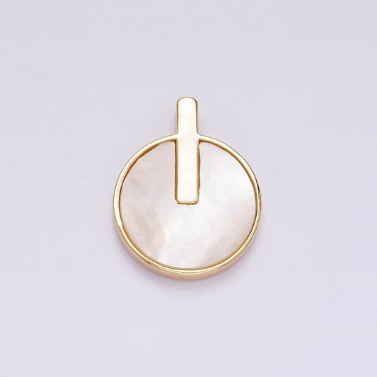 16k gold filled 20.5mm bar lined shell pearl round minimalist bezel pendant | aa679