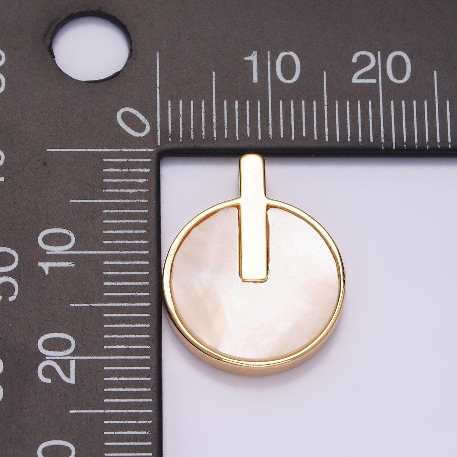 16k gold filled 20.5mm bar lined shell pearl round minimalist bezel pendant | aa679