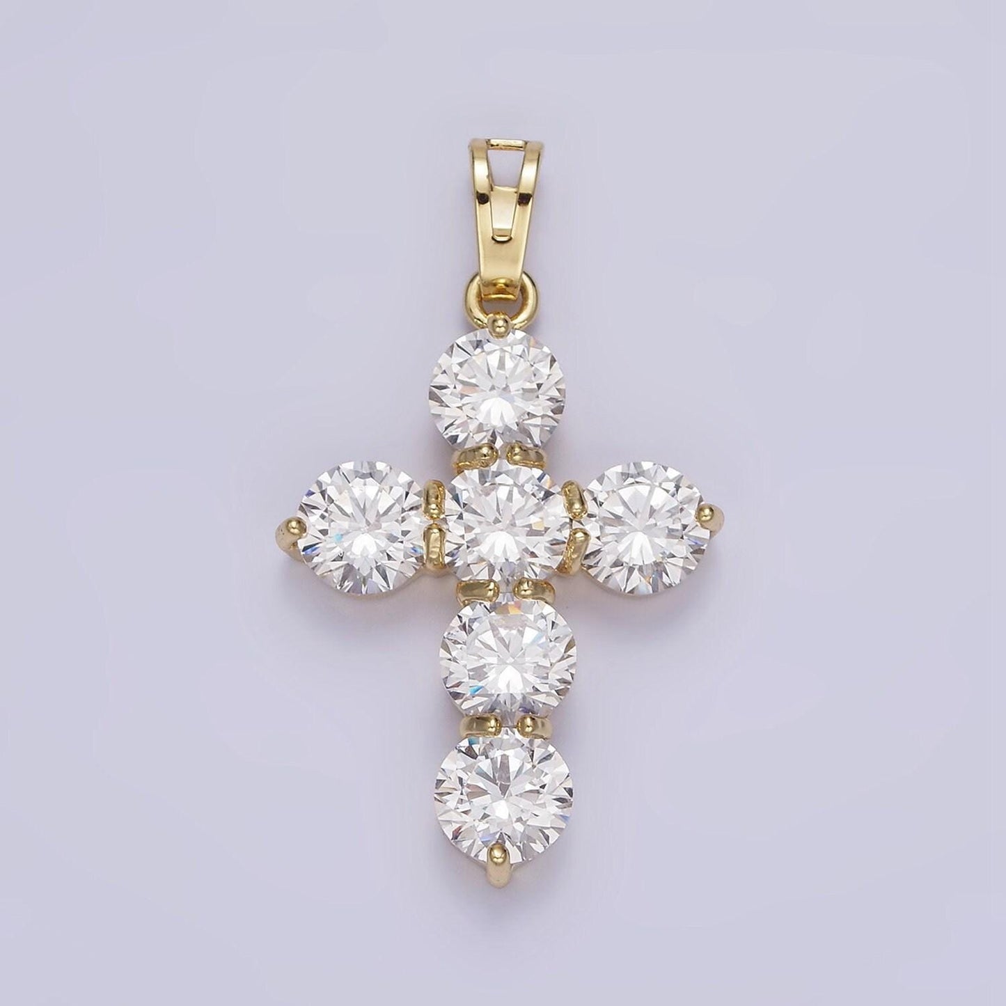 14k gold filled clear cz round lined religious cross pendant | aa650