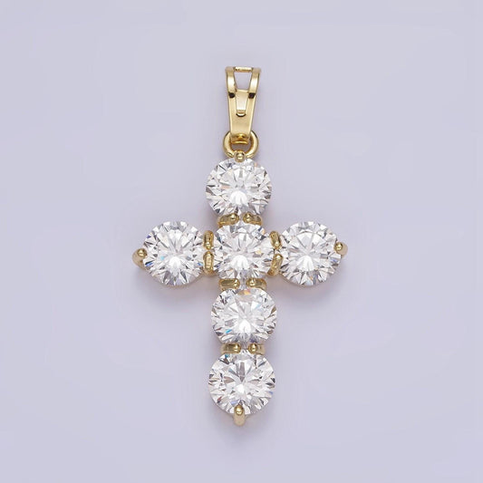 14k gold filled clear cz round lined religious cross pendant | aa650