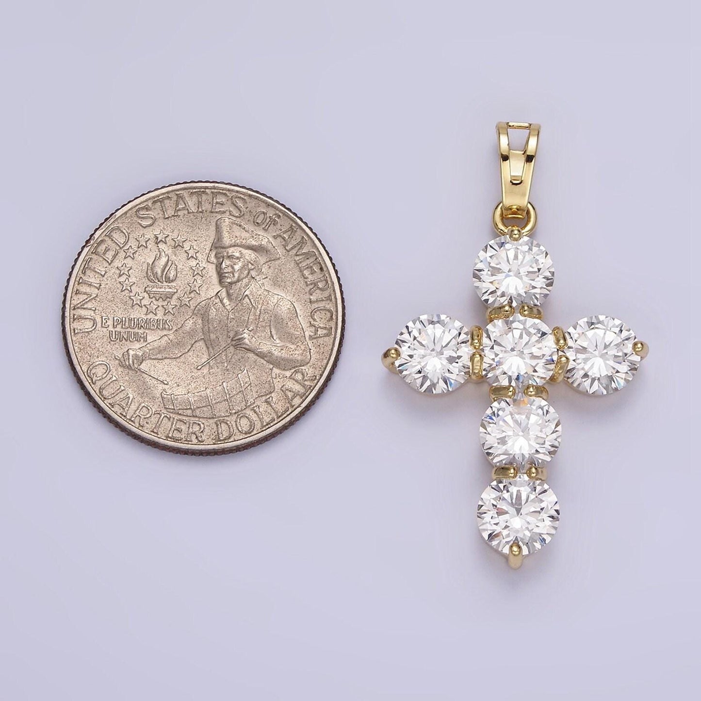 14k gold filled clear cz round lined religious cross pendant | aa650