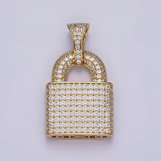 14k gold filled 40mm clear micro paved cz padlock pendant | aa647