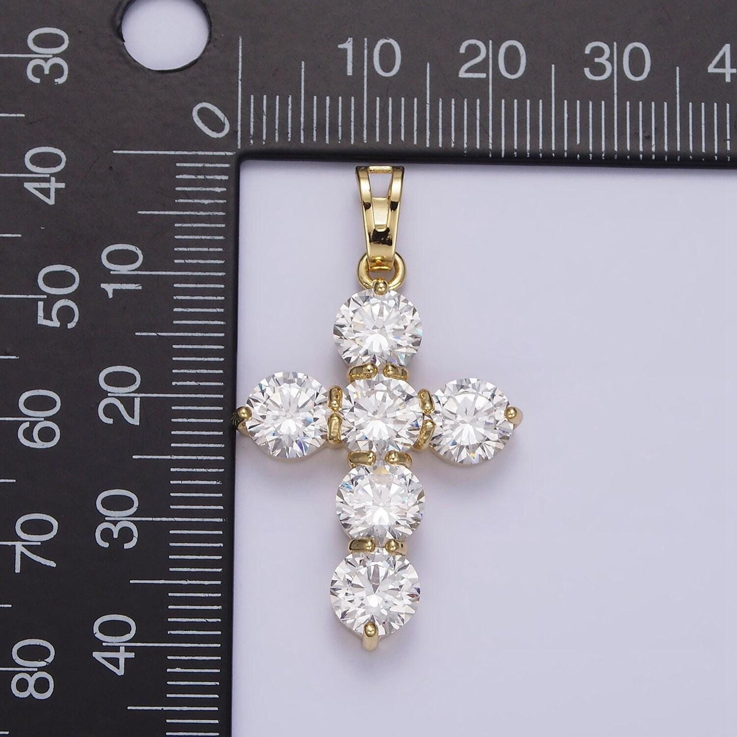 14k gold filled clear cz round lined religious cross pendant | aa650