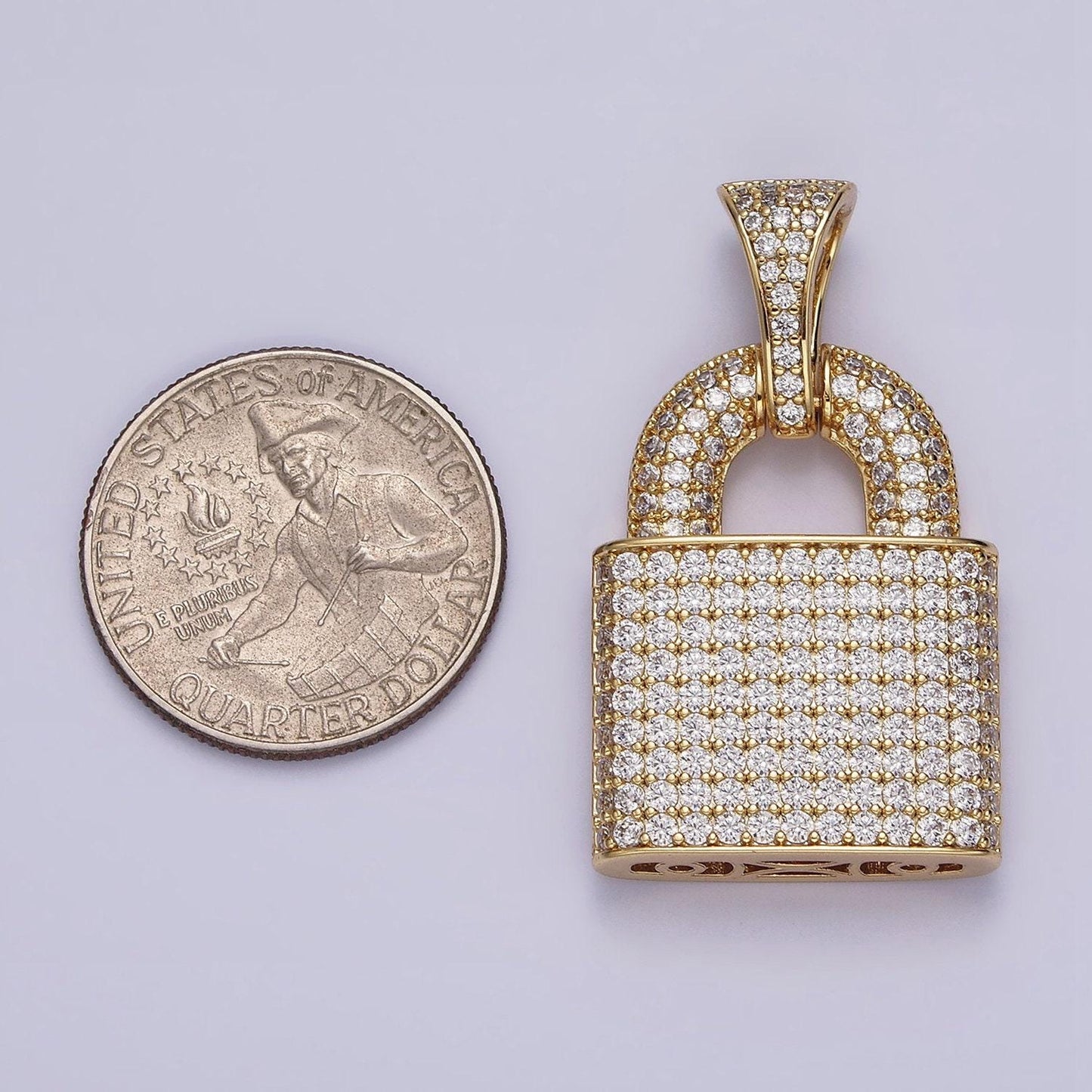 14k gold filled 40mm clear micro paved cz padlock pendant | aa647