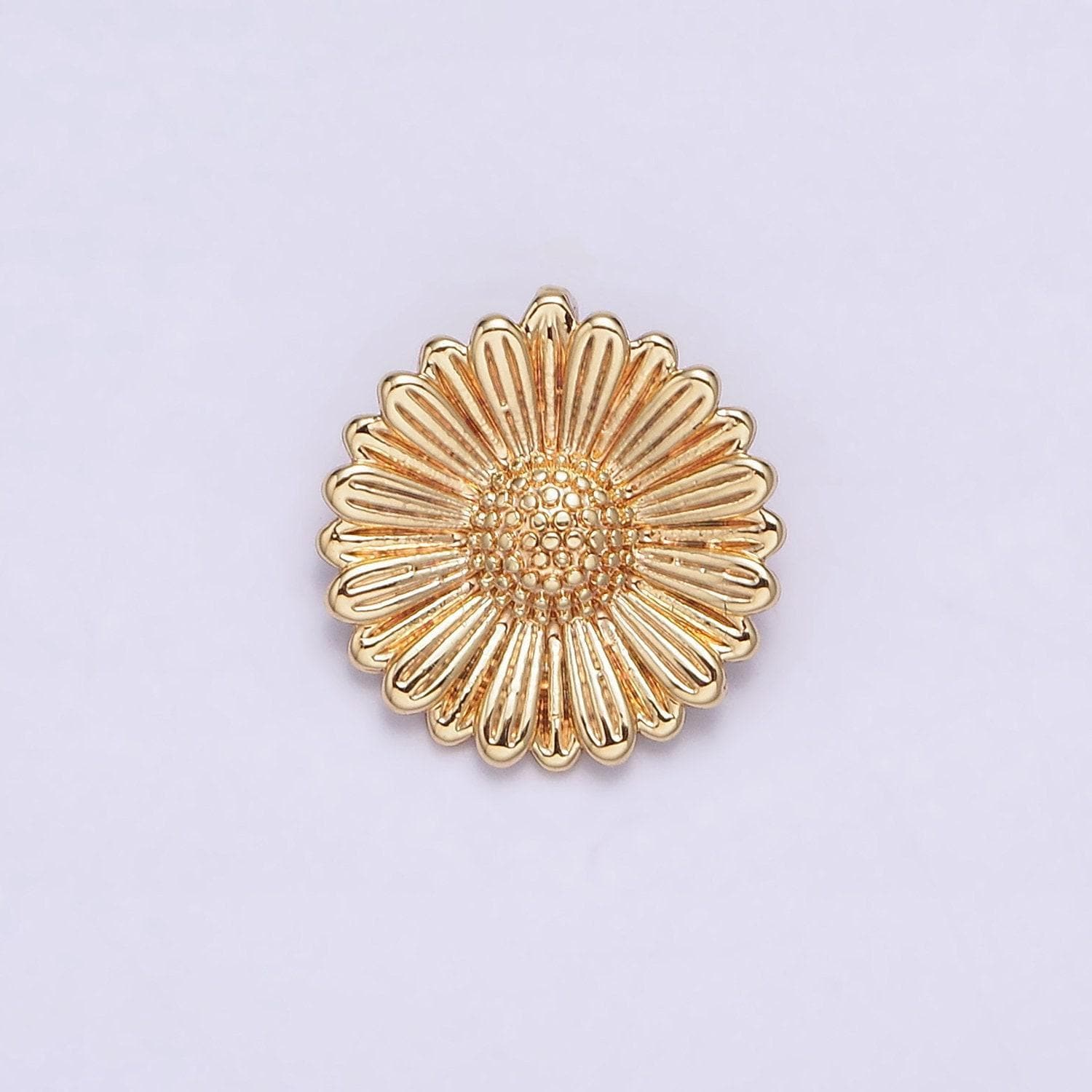 16k gold filled sunflower textured round pendant flower charm | aa603