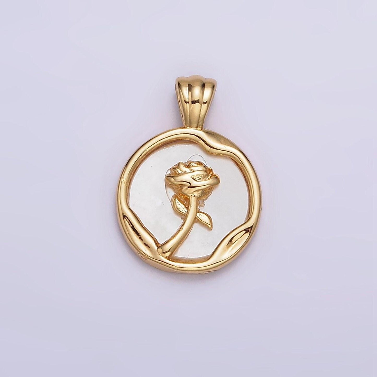 24k gold filled rose flower shell pearl abstract molten round pendant | aa598