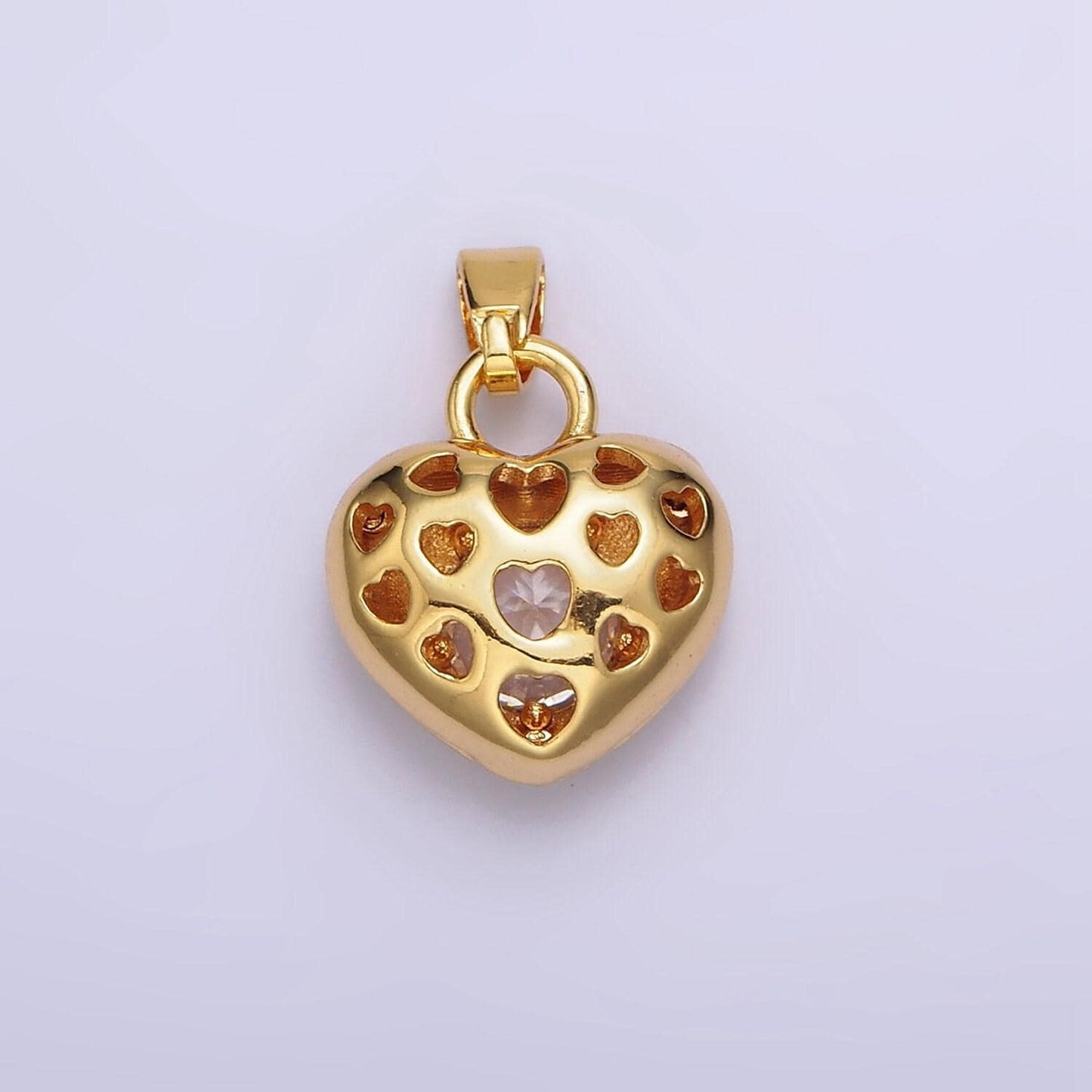 24k gold filled clear, pink flower cz open heart pendant | aa590 aa591
