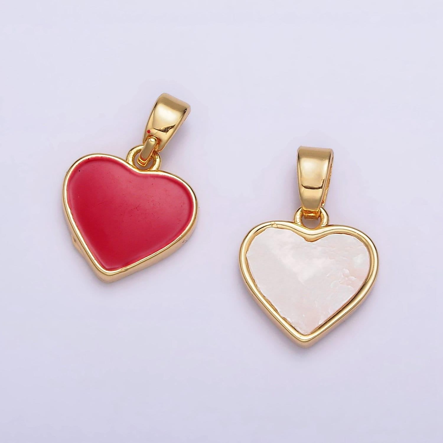 24k gold filled double red enamel shell pearl minimalist heart pendant | aa588