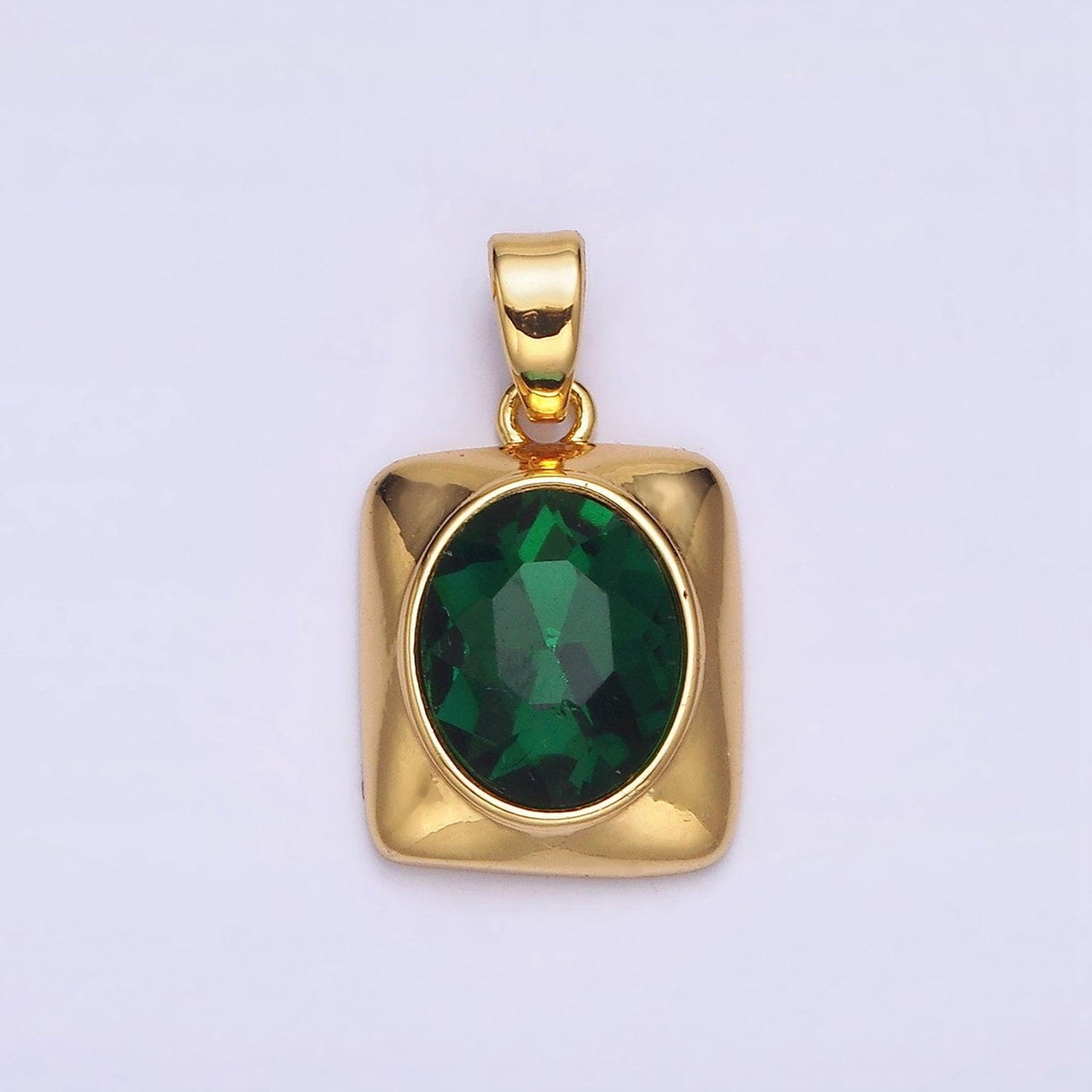 24k gold filled green oval cz multifaceted square pendant | aa581