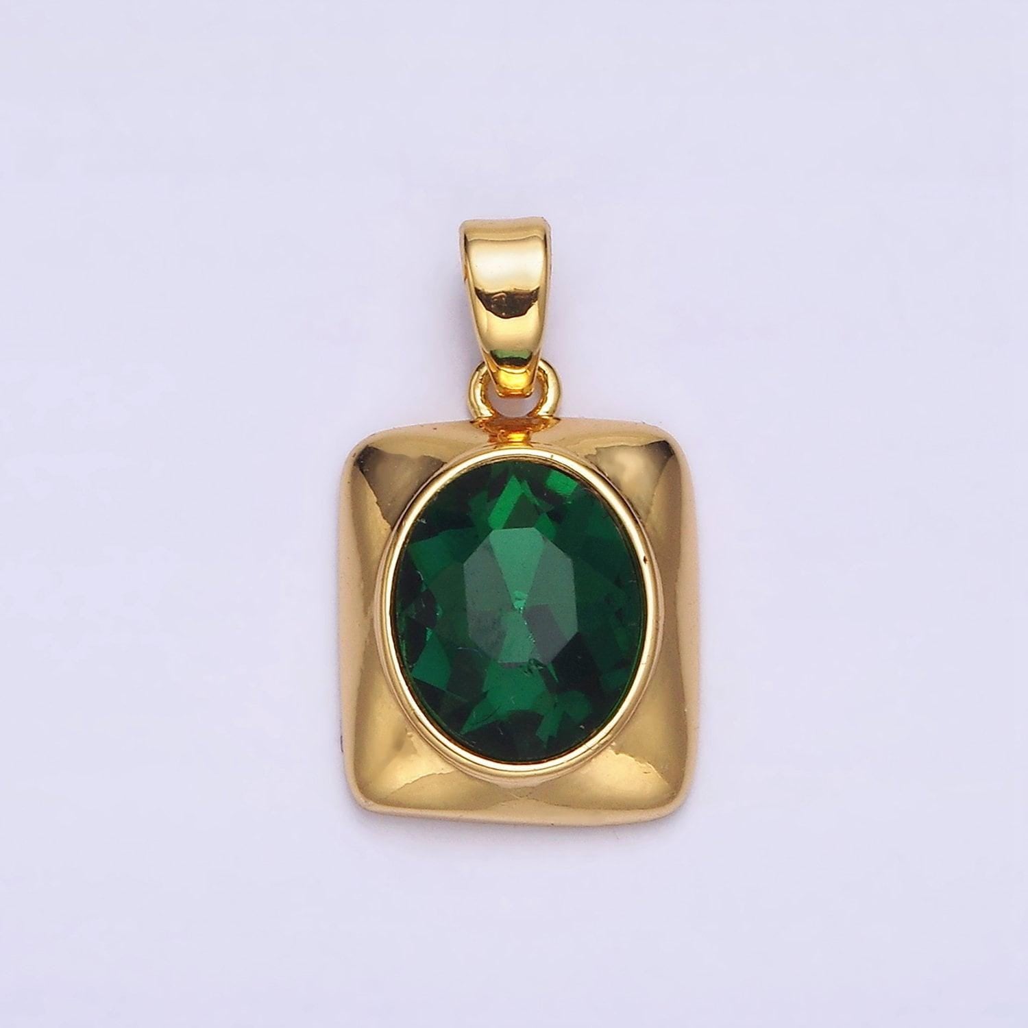 24k gold filled green oval cz multifaceted square pendant | aa581